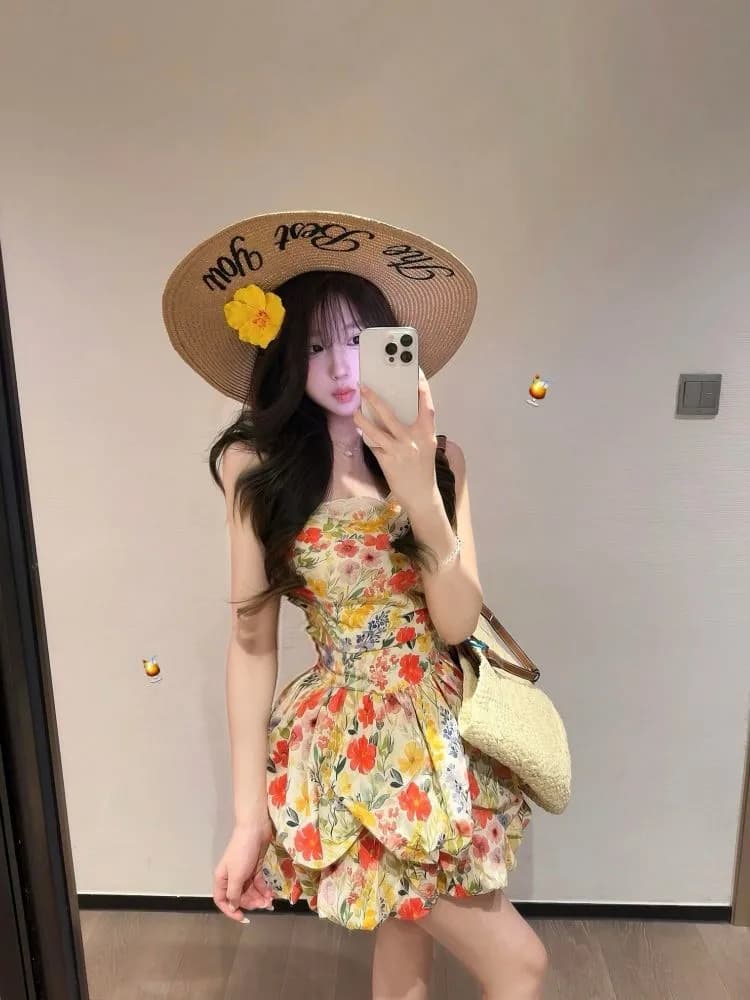 원본 원단 벨트 어깨끈 미끄럼 방지 스트립 아름다운 꽃무늬 치마 여름 새로운 꽃밭 치마 절묘한 드레스 이미지 2