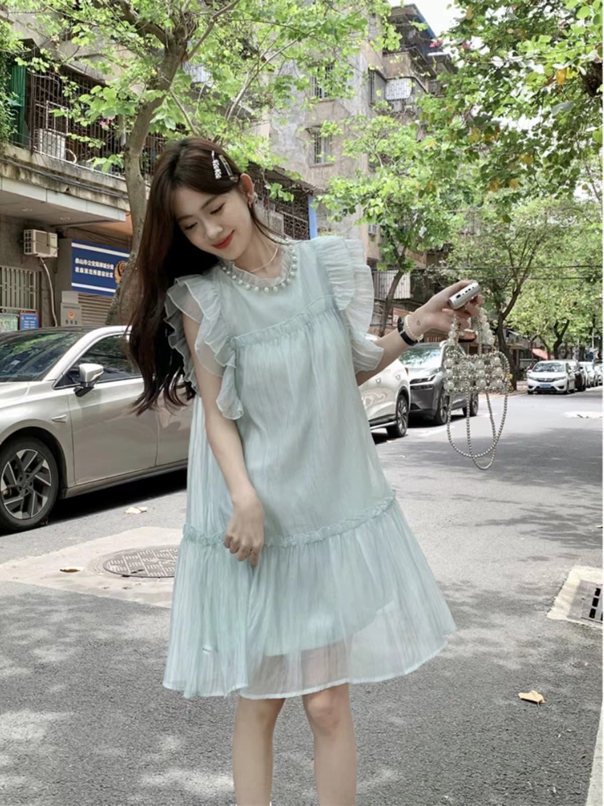 프랑스식 달콤함 귀여운 연령 감소 작은 날다 소매 여성 드레스 여름 고급 센스 품격 요정 치마 루즈핏 짧은 치마 상세 이미지 2