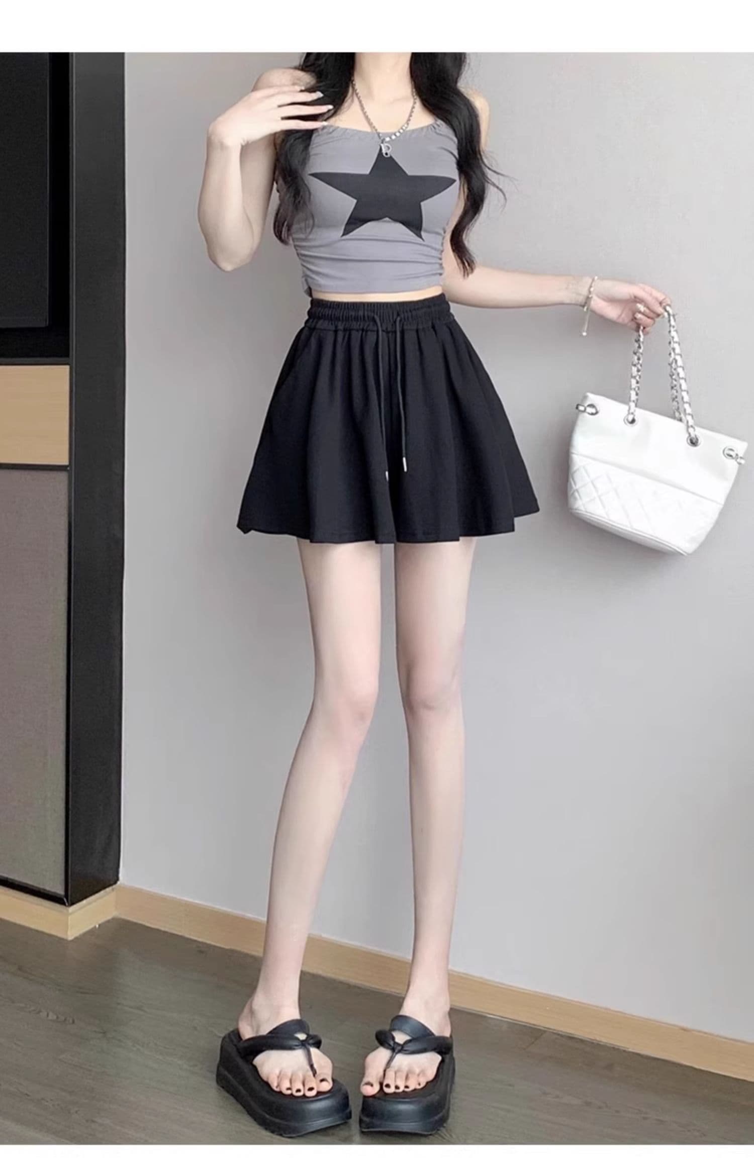 쌀 뭐라구? 넓은 다리 치마바지 발레 바람 여름 새로운 캐주얼 운동 반바지 여성 하이웨이스트 한 마디 핫 바지 상세 이미지 10