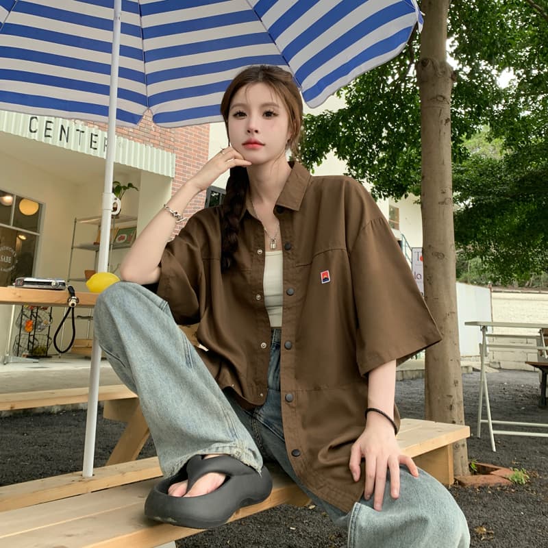 아메리칸 레트로 워크웨어 캐주얼 다용도 커플 셔츠 여성 코트 2026 여름 출퇴근 반소매 루즈핏 셔츠 트렌디 상세 이미지 2