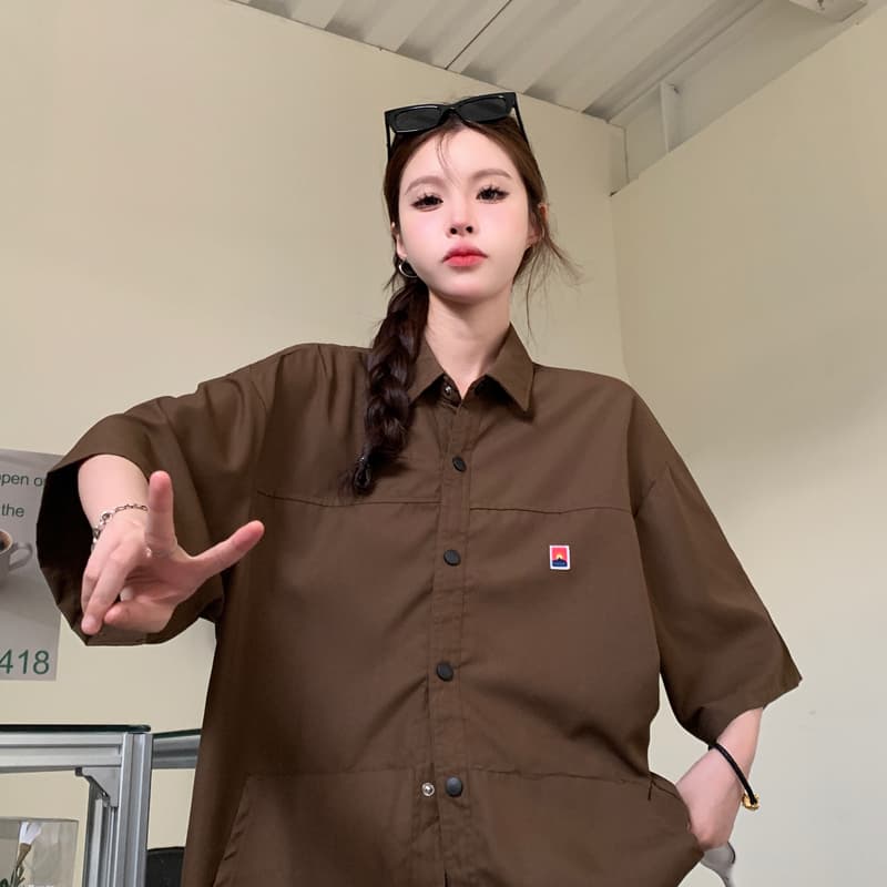 아메리칸 레트로 워크웨어 캐주얼 다용도 커플 셔츠 여성 코트 2026 여름 출퇴근 반소매 루즈핏 셔츠 트렌디 상세 이미지 5