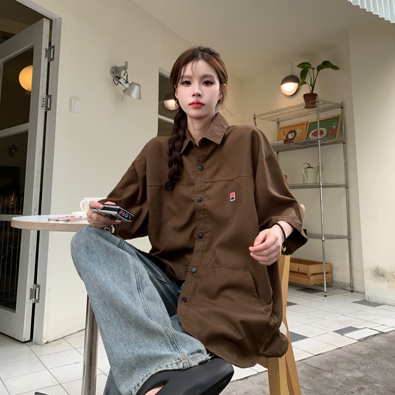 아메리칸 레트로 워크웨어 캐주얼 다용도 커플 셔츠 여성 코트 2026 여름 출퇴근 반소매 루즈핏 셔츠 트렌디 상세 이미지 9