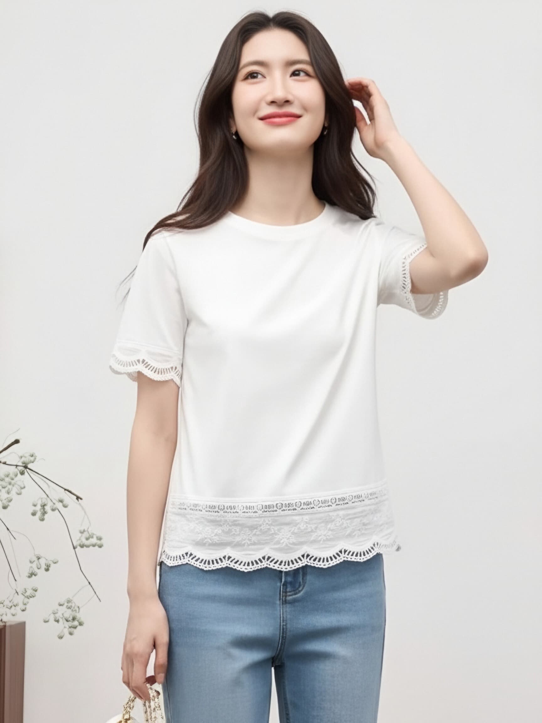 화이트 홀로우 아웃 레이스 조각 반팔 티셔츠 여성 여름 새로운 디자인 센스 부드러운 바람 품격 다용도 슬림해 보이는 맨위 상세 이미지 4