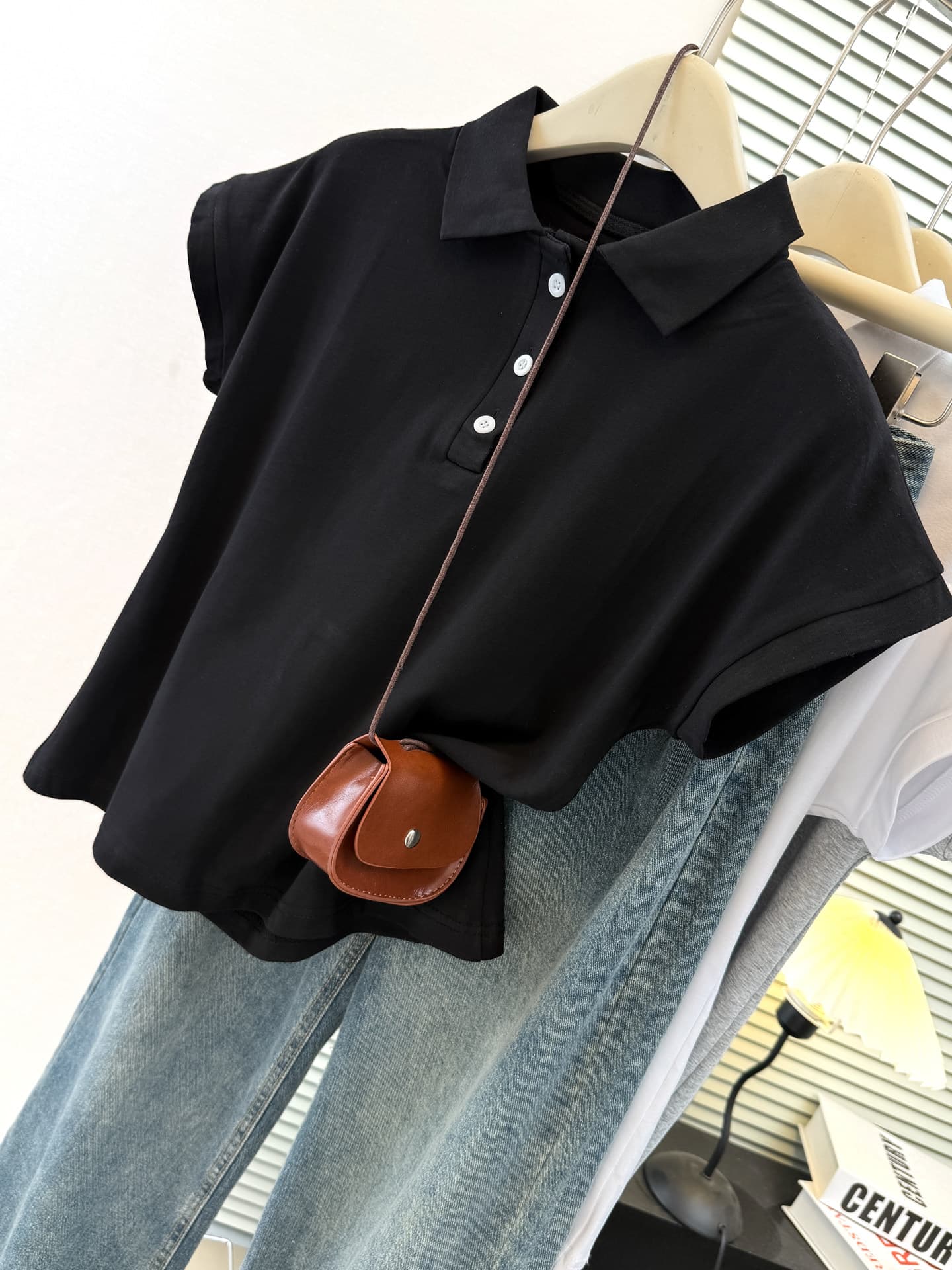 실사 순면 리브 배색 POLO 셔츠 폴로 칼라 반팔 티셔츠 여성 여름 몸매 가꾸기 슬림해 보이는 Feifei 소매 맨위 트렌디 상세 이미지 13
