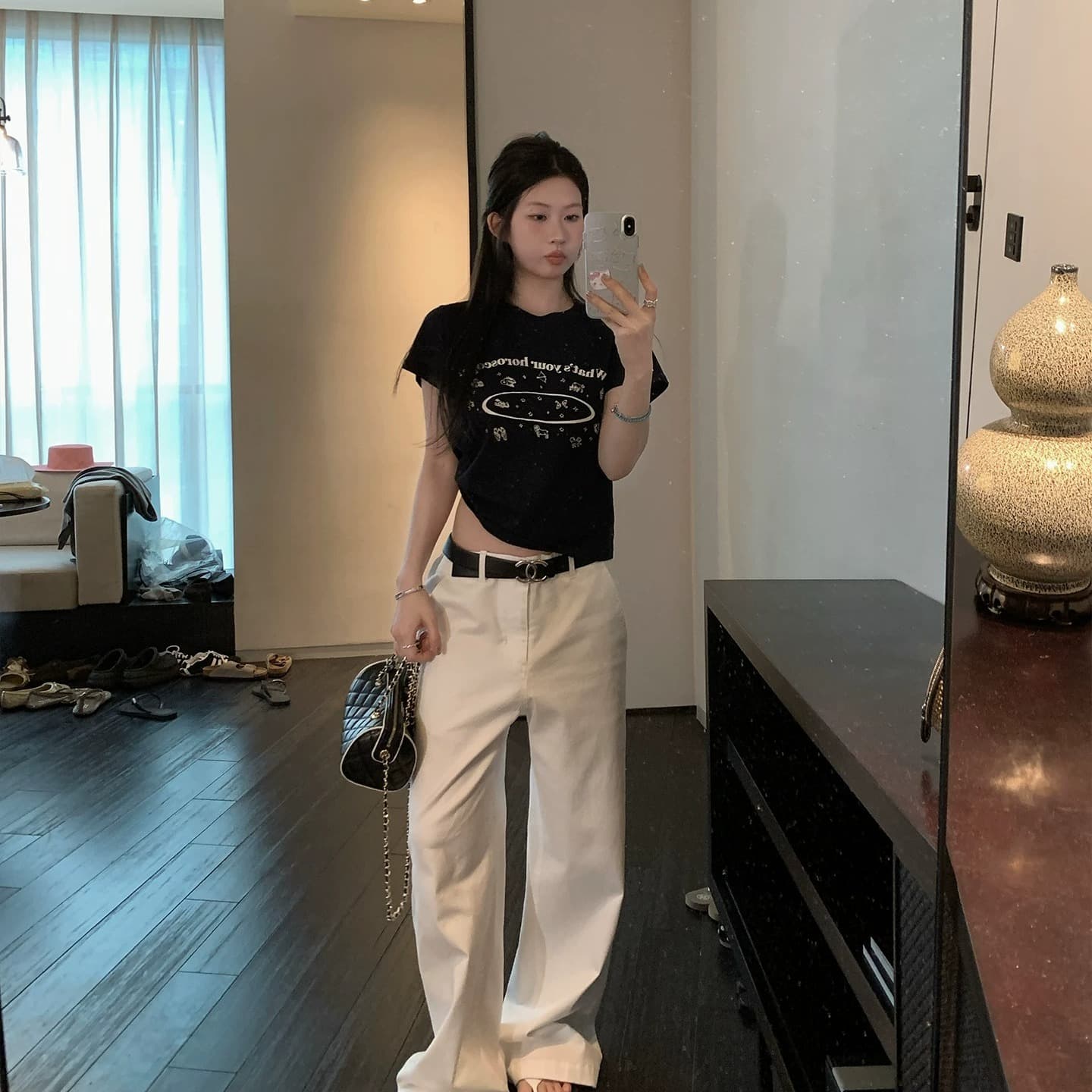 경관 그림 40 순면 220 그램 92 면 8 암모니아 Lun 긍정적 인 어깨 반팔 티셔츠 여성 프린트 이미지 5