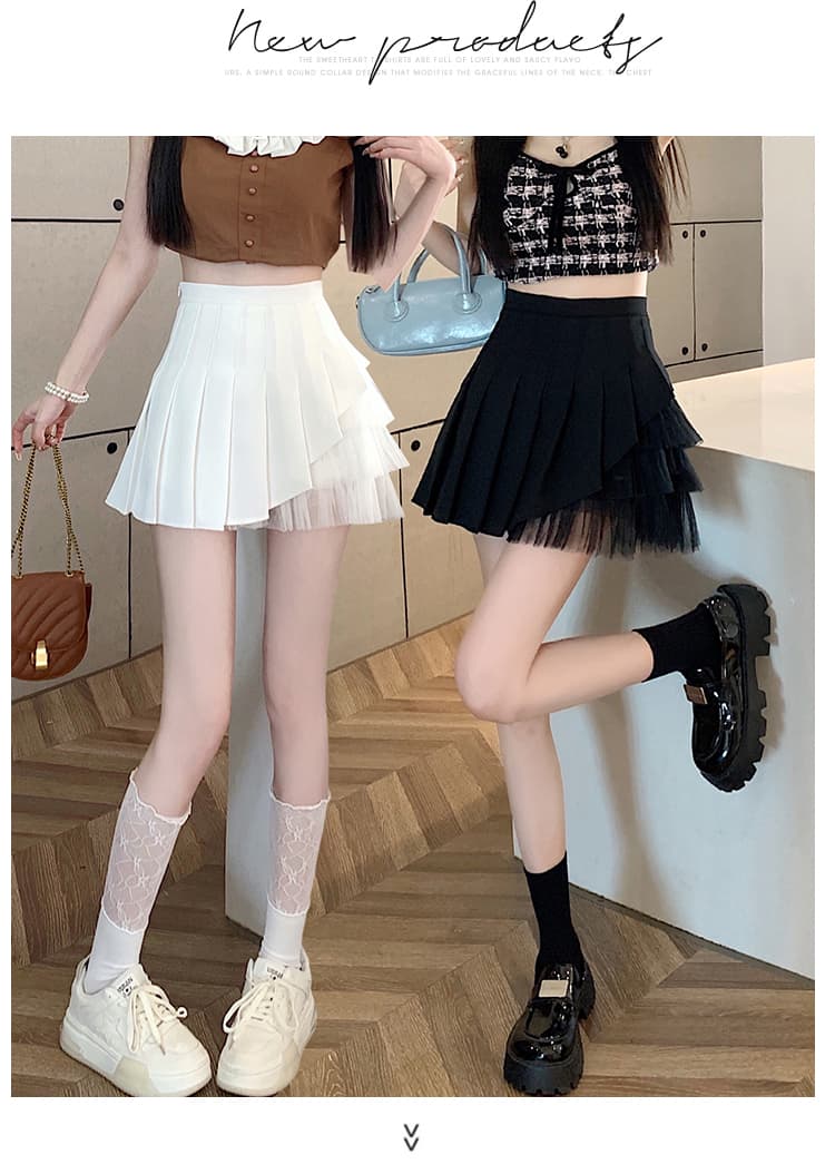 높은 품질 원단 망사 플리츠 스커트 여성 여름 작은 대중 작은 키 미니 스커트 하이웨이스트 슬림해 보이는 한 마디 반신 스커트 상세 이미지 16