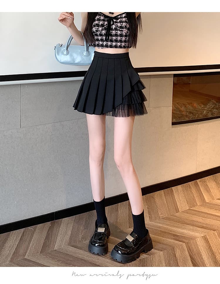 높은 품질 원단 망사 플리츠 스커트 여성 여름 작은 대중 작은 키 미니 스커트 하이웨이스트 슬림해 보이는 한 마디 반신 스커트 상세 이미지 31