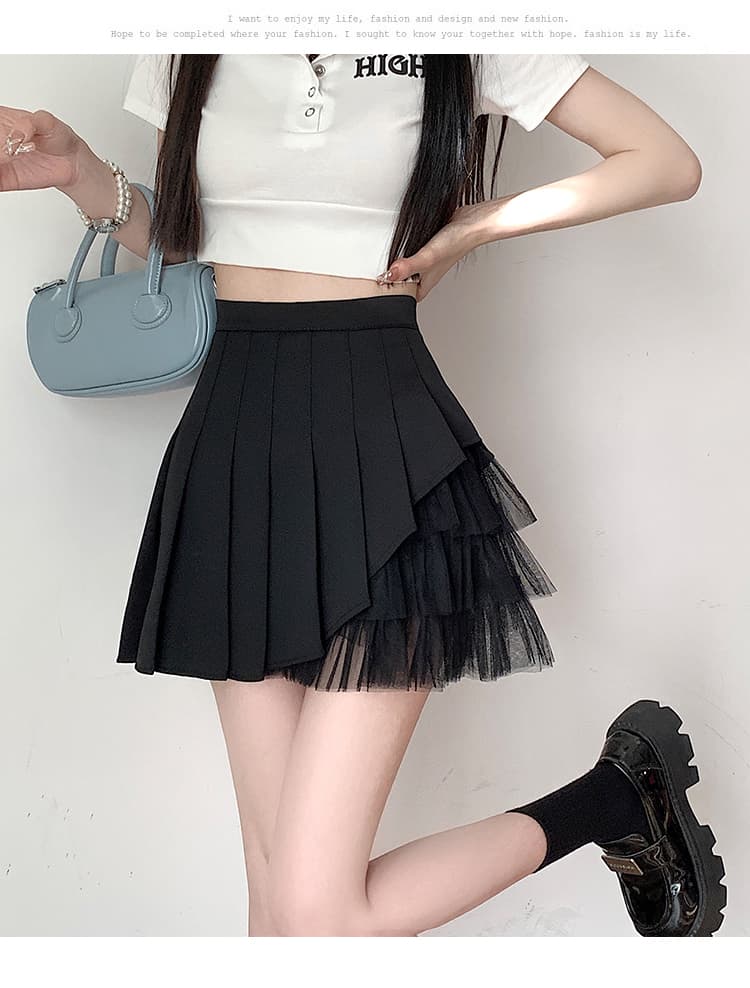 높은 품질 원단 망사 플리츠 스커트 여성 여름 작은 대중 작은 키 미니 스커트 하이웨이스트 슬림해 보이는 한 마디 반신 스커트 상세 이미지 35