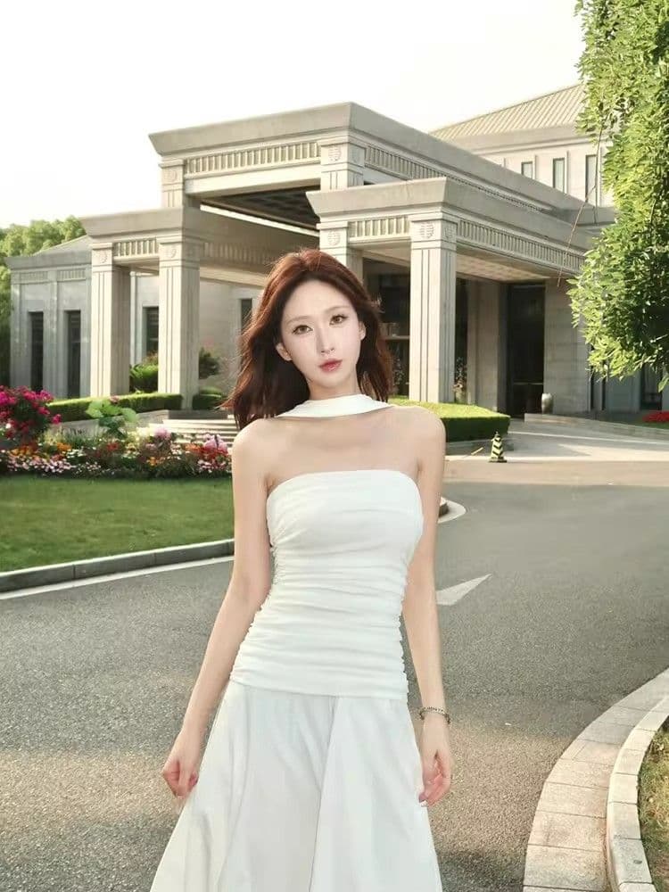원본 것 있음 네리 프랑스식 남자 분위기 센스 와이 민소매 튜브탑 드레스 고급 센스 휴가 예복 생일 치마 상세 이미지 4