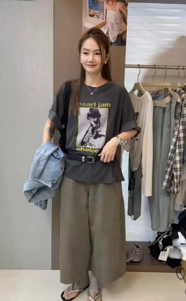경관 그림 21 순면 210 그램 이후 패키지 칼라 여름 드레스 한 부서 반팔 티셔츠 여성 한국 스타일 루즈핏 빅 사이즈 프린트 상세 이미지 4