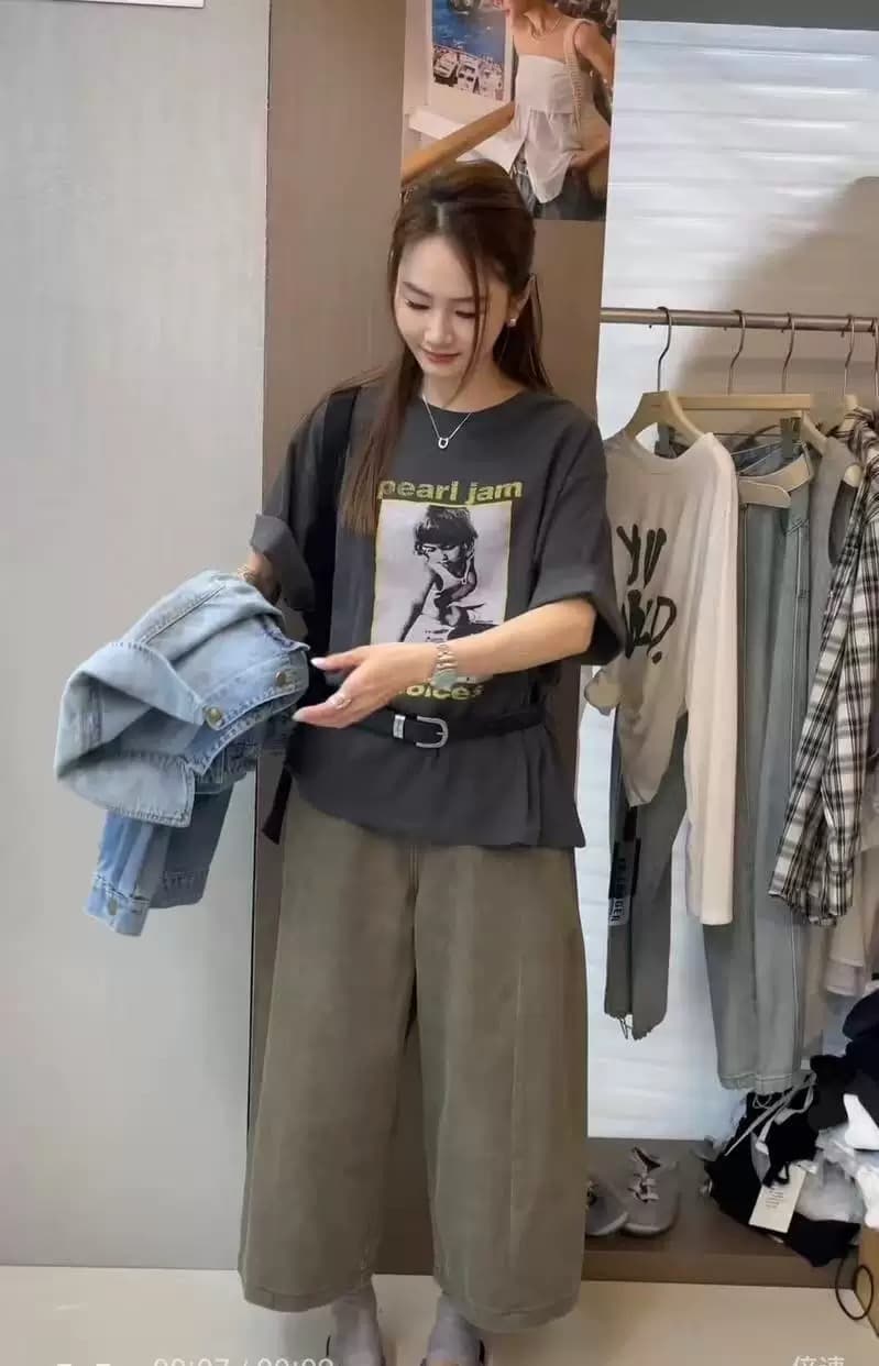 경관 그림 21 순면 210 그램 이후 패키지 칼라 여름 드레스 한 부서 반팔 티셔츠 여성 한국 스타일 루즈핏 빅 사이즈 프린트 상세 이미지 5