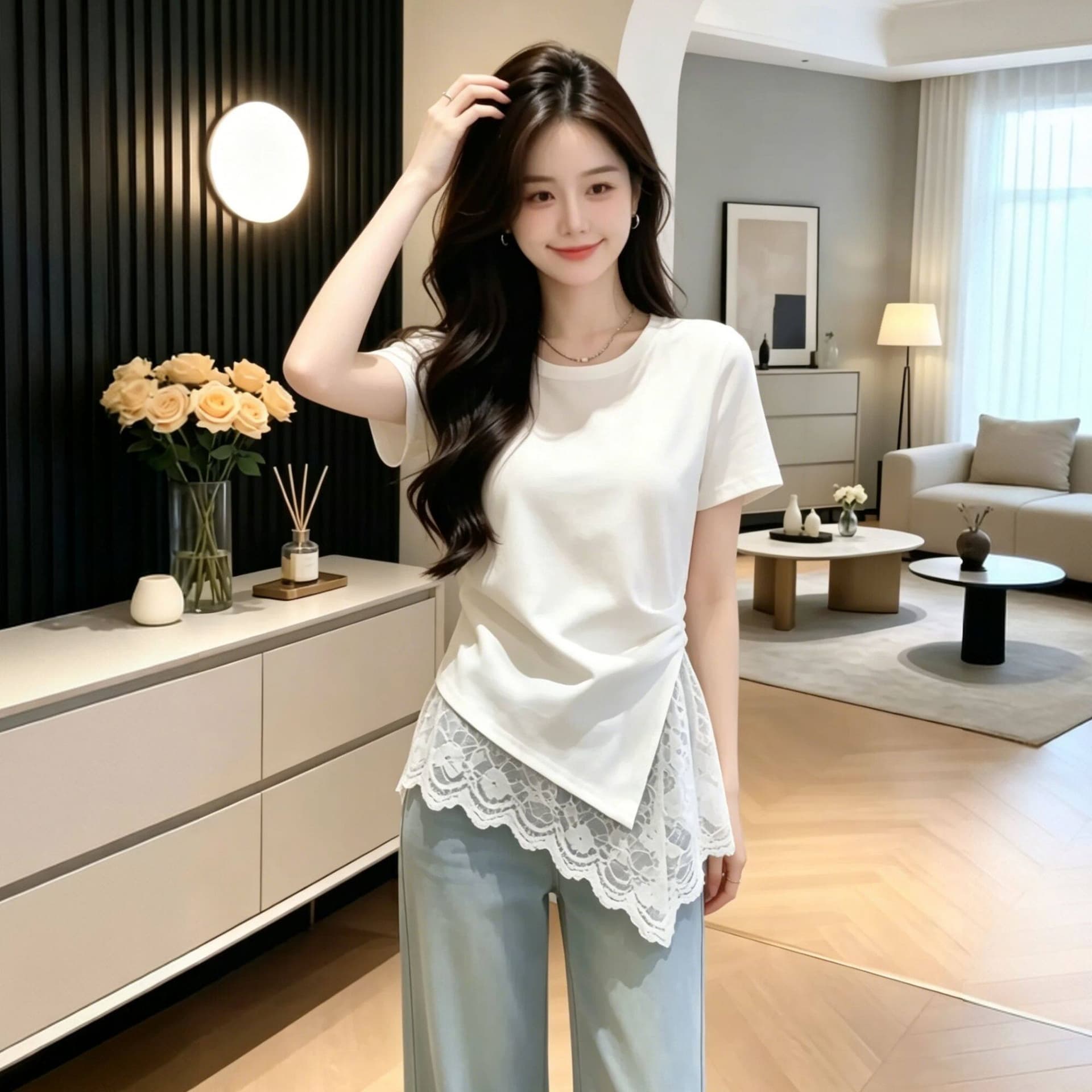 레이스 40 92 면 8 암모니아 Lun 210 그램 200 kg 특별 빅 사이즈 레이스 조각 반팔 이미지 5