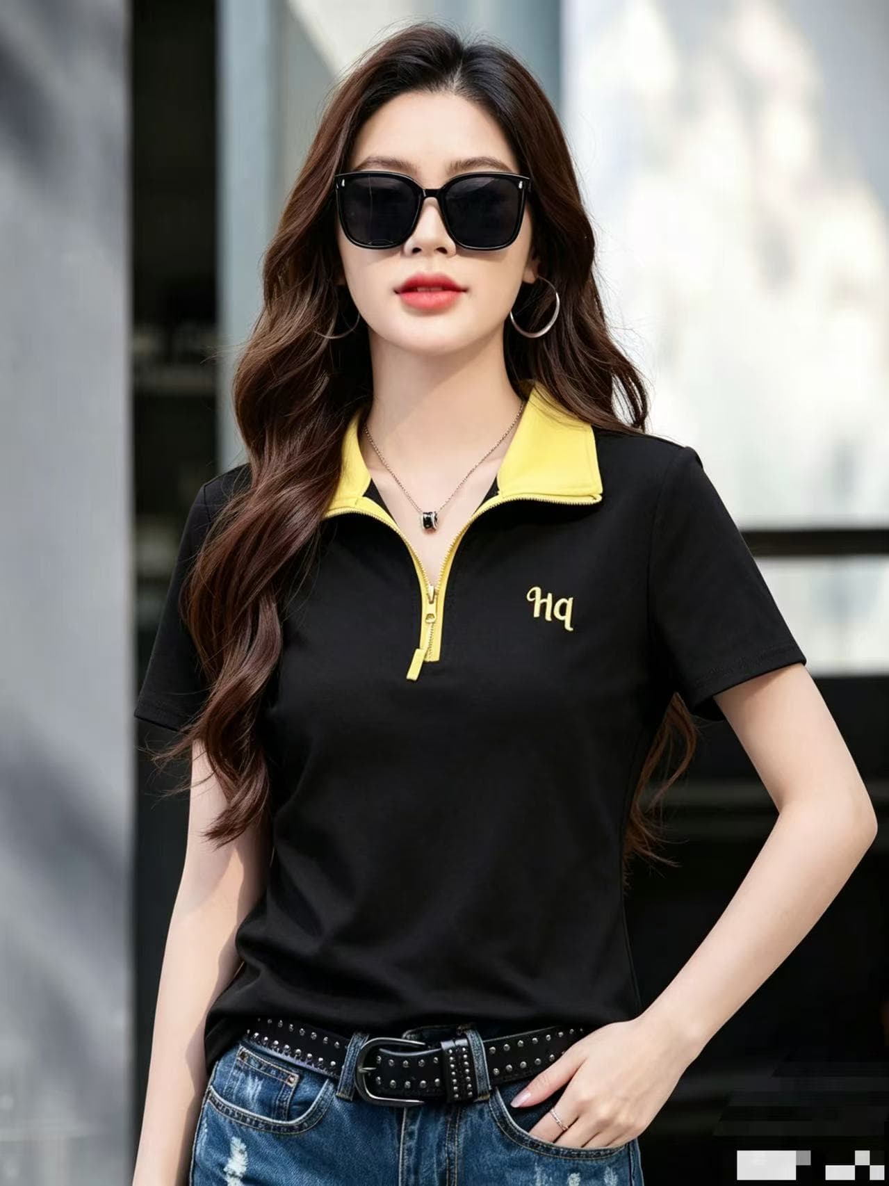 40 92 면 스탠드 칼라 POLO 셔츠 반팔 여성 여름 새로운 작은 키 루즈핏 슬림해 보이는 패션 캐주얼 다용도 상세 이미지 10