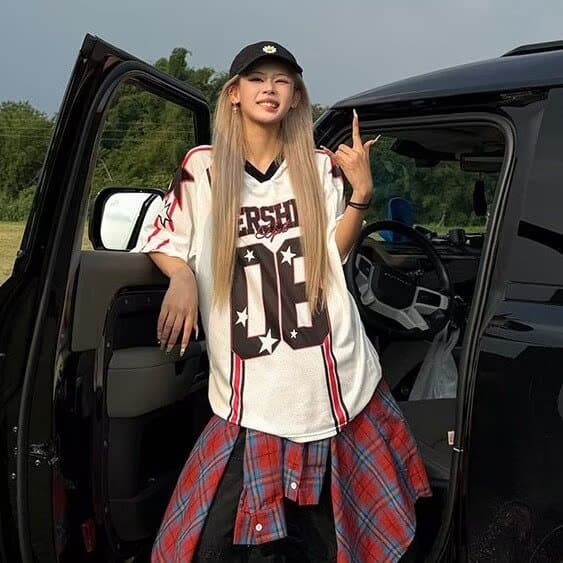 아메리칸 높음 거리 검정색 반팔 티셔츠 달콤한 차가운 소녀 여름 새로운 운동 바람 저지 레트로 웃음 하 맨위 트렌디 상세 이미지 5