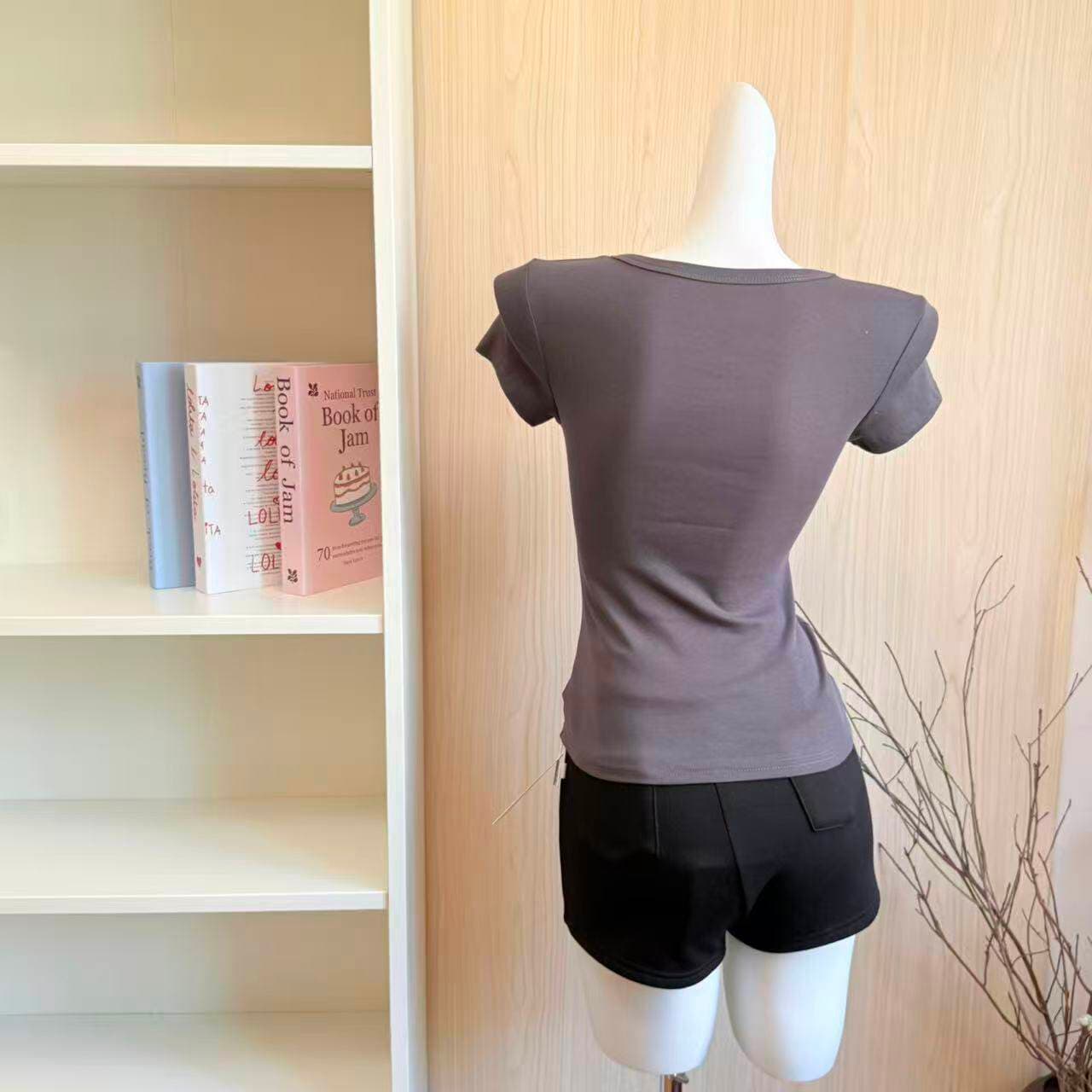 210 그램 좋은 면 핑크색 레이스 나비 매듭 반팔 티셔츠 여성 여름 새로운 순수한 욕망 핫걸 홀로우 아웃 맨위 고유 한 상세 이미지 22