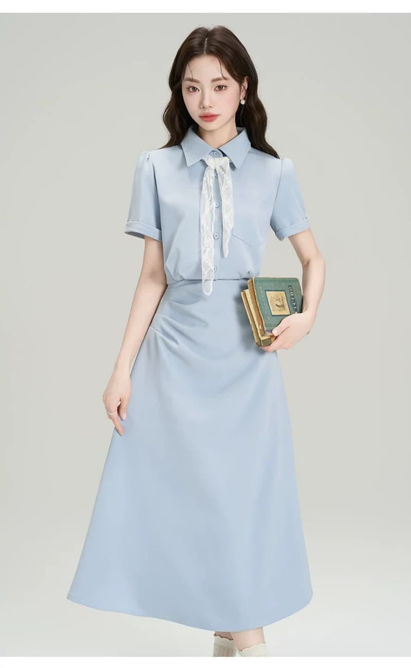 프랑스식 POLO 칼라 꼬집기 허리 슬림해 보이는 드레스 여름 새로운 교 자본금 면접 출퇴근 품격 셔츠 드레스 상세 이미지 9