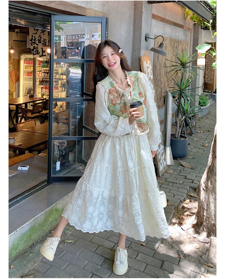 슈퍼 잘 생긴 자카드 베스트 점프 슈트 치마 세트 여성 2026 봄철 새로운 프랑스식 디자인 센스 요정 치마 투피스 세트 상세 이미지 11