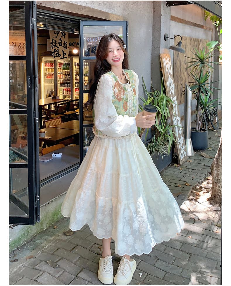 슈퍼 잘 생긴 자카드 베스트 점프 슈트 치마 세트 여성 2026 봄철 새로운 프랑스식 디자인 센스 요정 치마 투피스 세트 상세 이미지 12