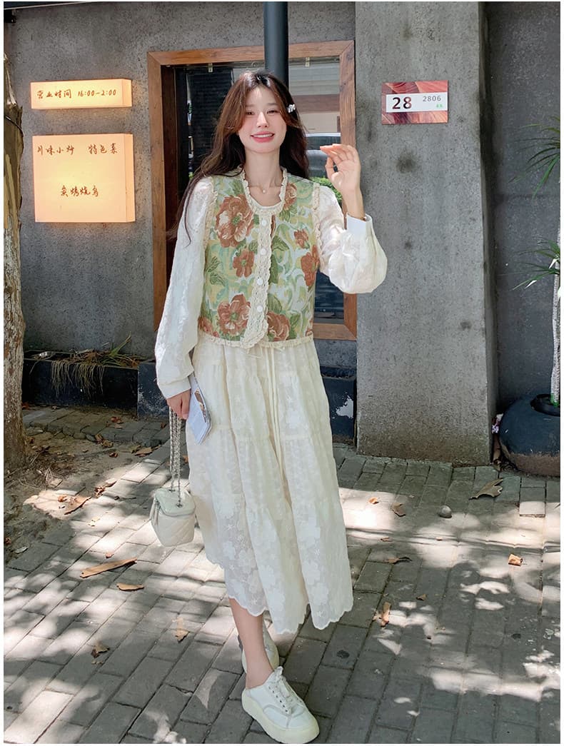 슈퍼 잘 생긴 자카드 베스트 점프 슈트 치마 세트 여성 2026 봄철 새로운 프랑스식 디자인 센스 요정 치마 투피스 세트 상세 이미지 15