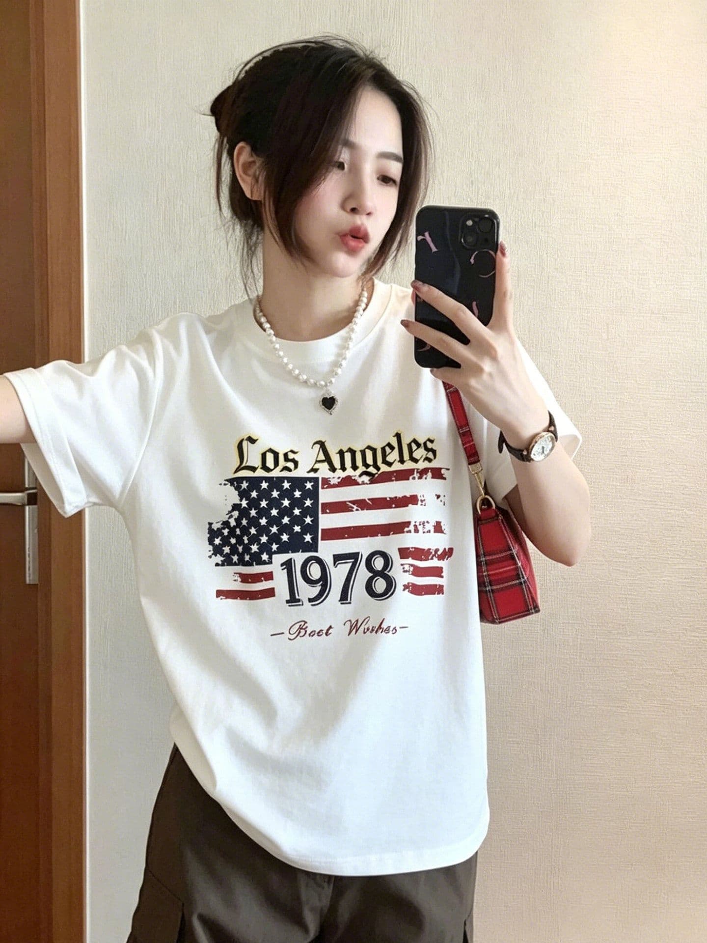아메리칸 레트로 배너 알파벳 프린트 순면 반팔 티셔츠 여성 여름 작은 대중 루즈핏 캐주얼 트렌드 맨위 상세 이미지 2