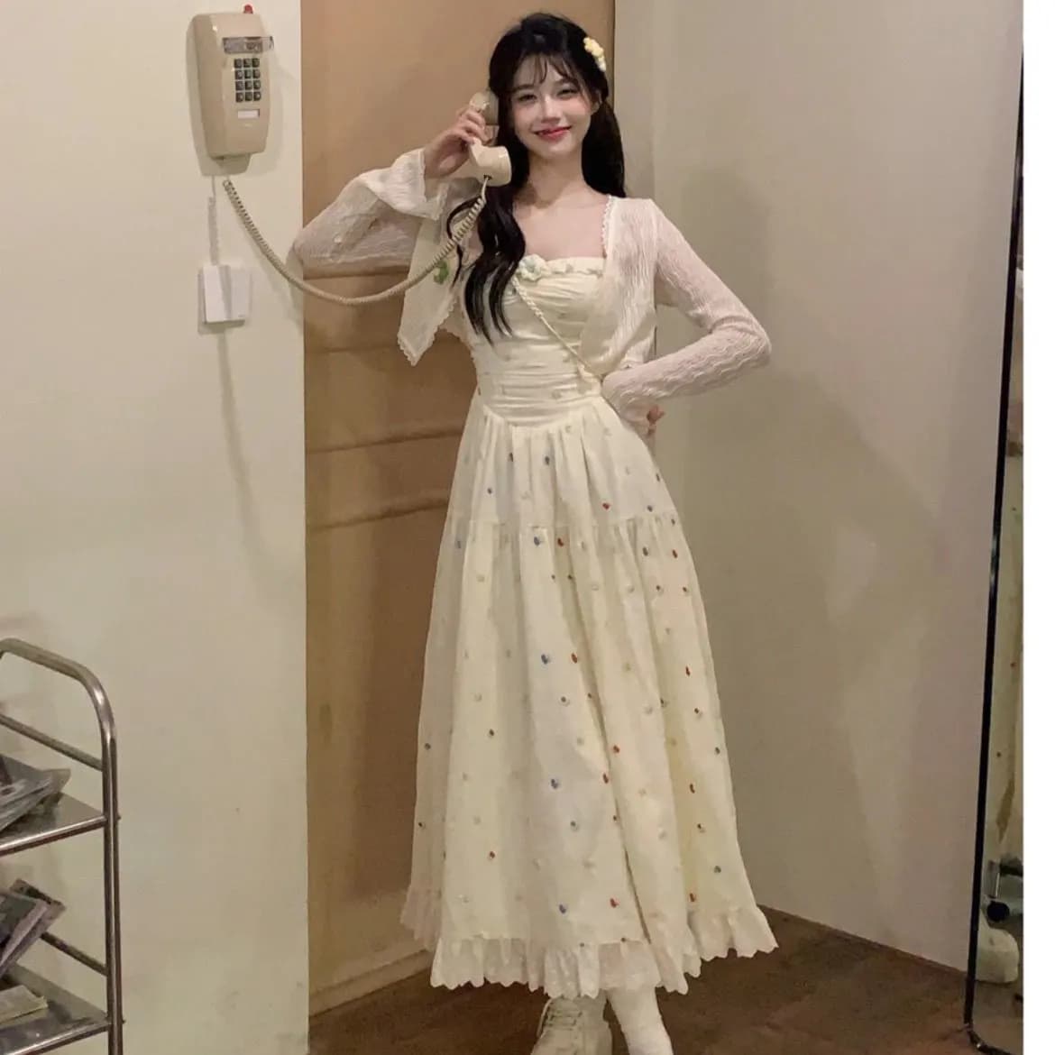 부드러운 바람 자수 슬립 점프 슈트 치마 세트 여성 여름 얇은 스타일 레이스 자외선 차단 오픈 가디건 프랑스식 허리 수축 짧은 치마 상세 이미지 6