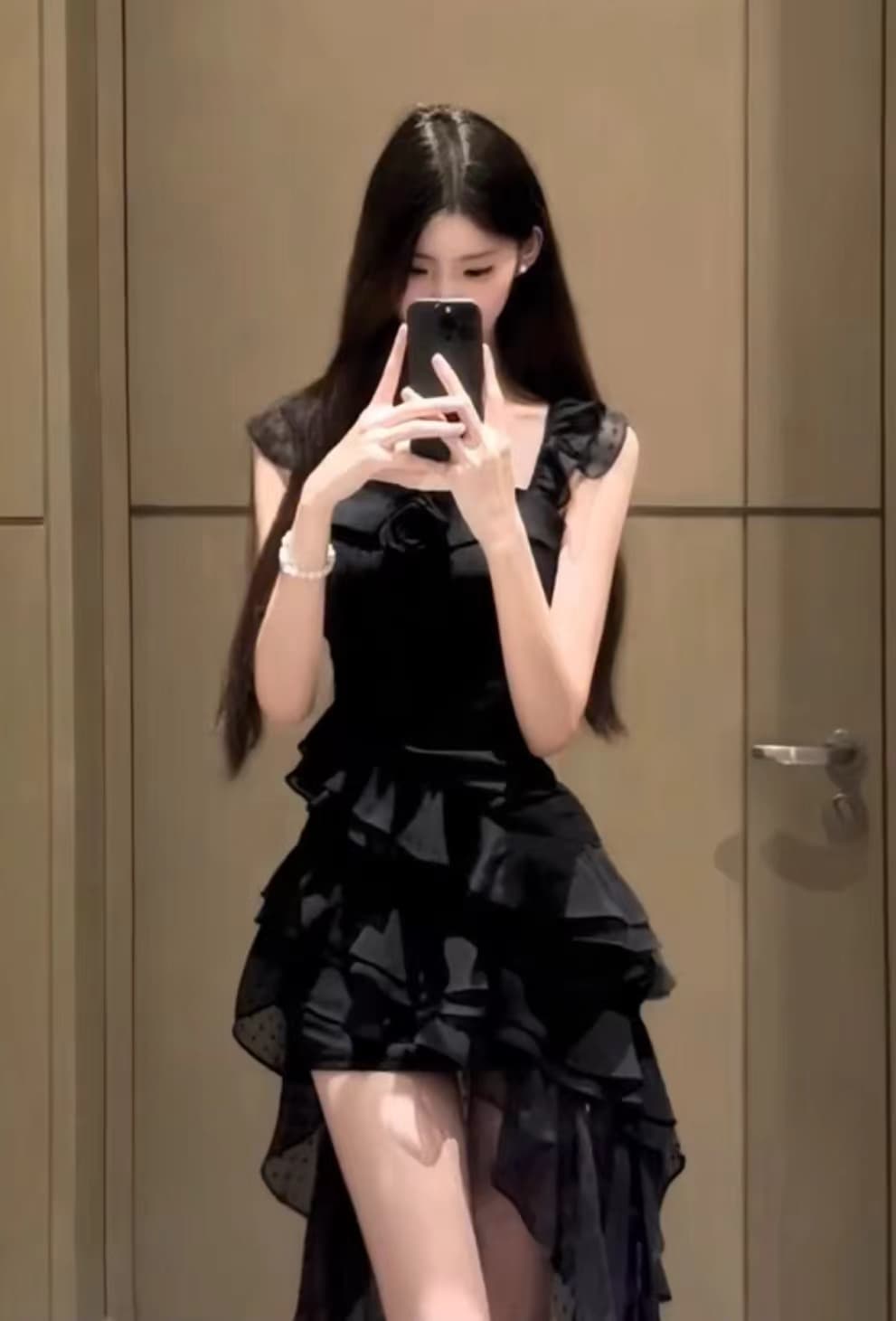 벨트 가슴 패드 지퍼 안감 프랑스식 휴가 장미 품격 길다 끌기 꼬리 민소매 분위기 슬립 드레스 이미지 3