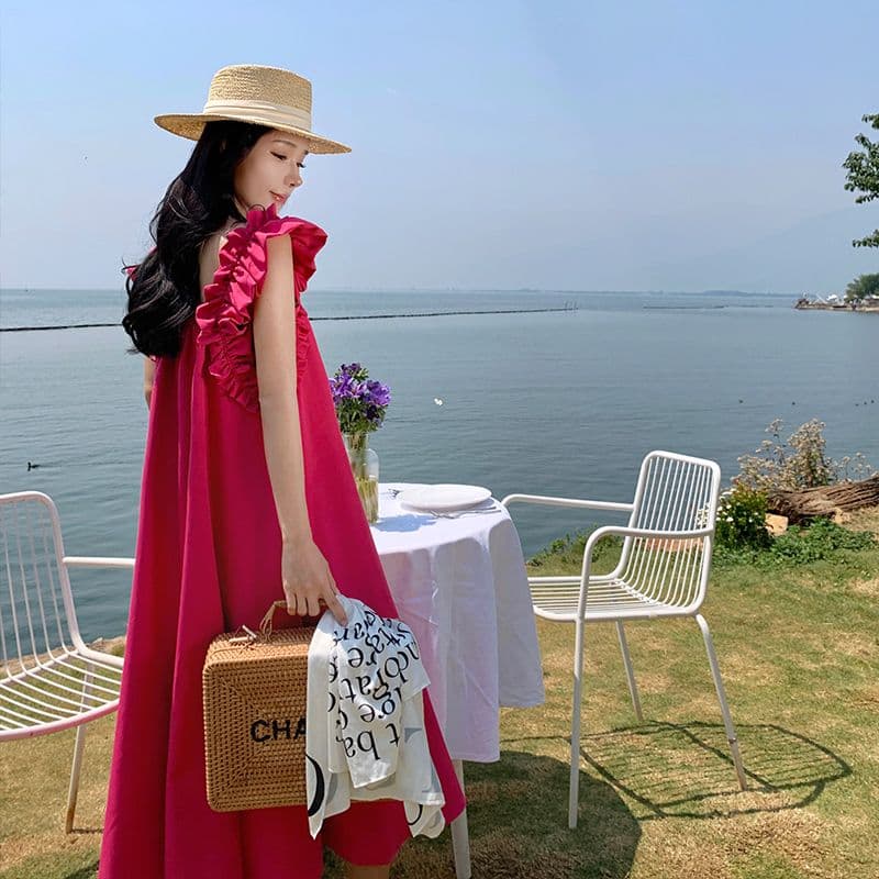 2026 년 Feifei 소매 표지 고기 라스베리 어린이 소스 네온 분말 민소매 루즈핏 드레스 봄 여름 디스플레이 화이트 루즈핏 롱 스커트