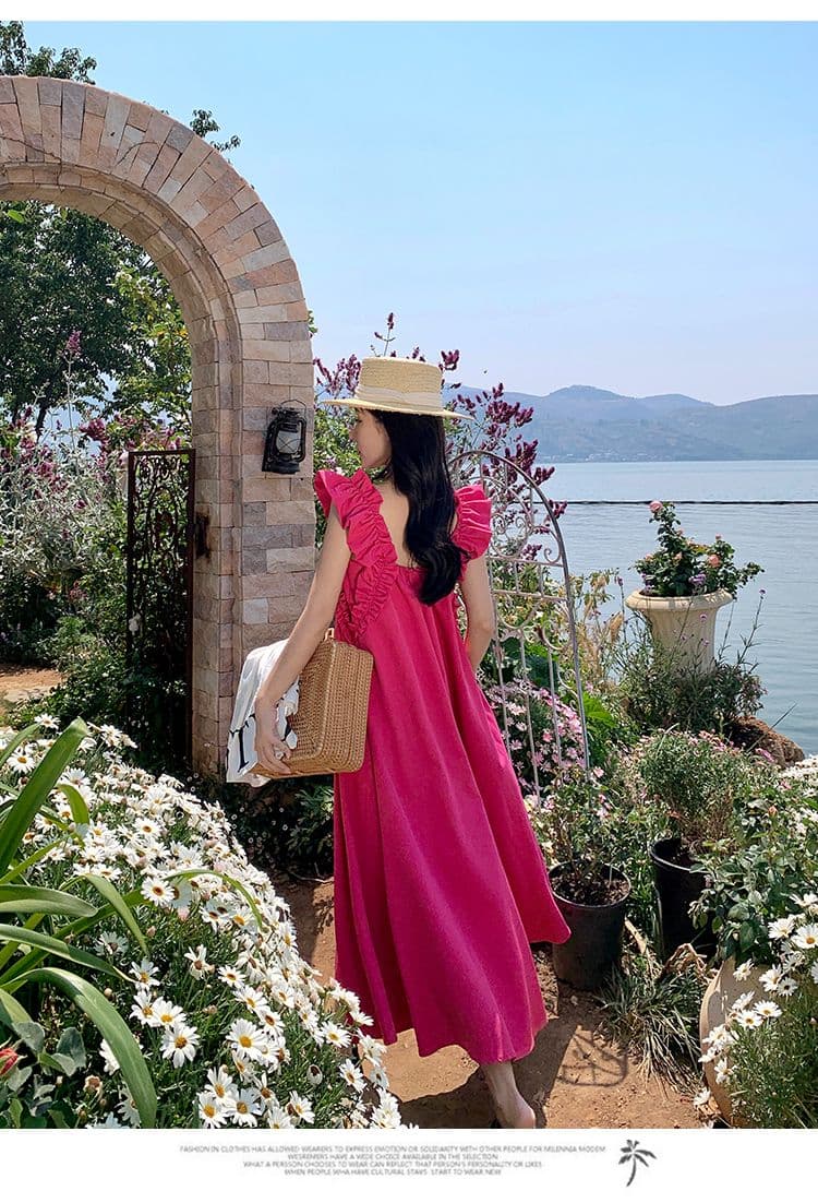 2026 년 Feifei 소매 표지 고기 라스베리 어린이 소스 네온 분말 민소매 루즈핏 드레스 봄 여름 디스플레이 화이트 루즈핏 롱 스커트 상세 이미지 4
