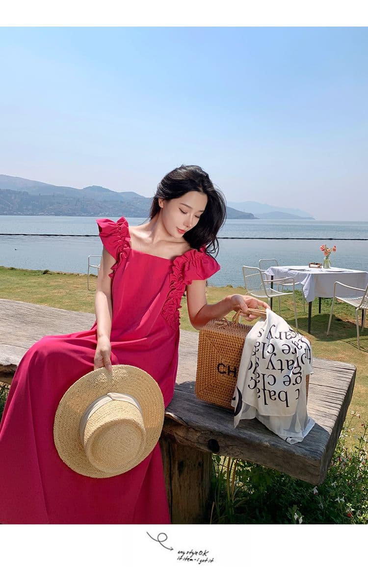 2026 년 Feifei 소매 표지 고기 라스베리 어린이 소스 네온 분말 민소매 루즈핏 드레스 봄 여름 디스플레이 화이트 루즈핏 롱 스커트 상세 이미지 6
