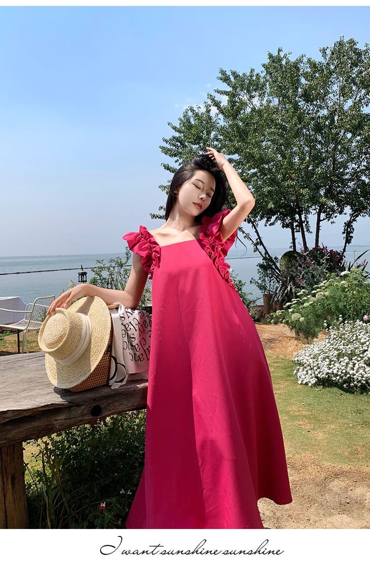 2026 년 Feifei 소매 표지 고기 라스베리 어린이 소스 네온 분말 민소매 루즈핏 드레스 봄 여름 디스플레이 화이트 루즈핏 롱 스커트 상세 이미지 7