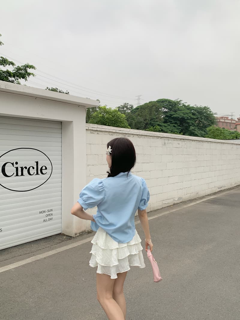 실사 프랑스식 작은 대중 레이스 패치워크 파란색 맨위 여성 2026 여름 작은 청신 달콤함 Chic 반팔 셔츠 상세 이미지 8