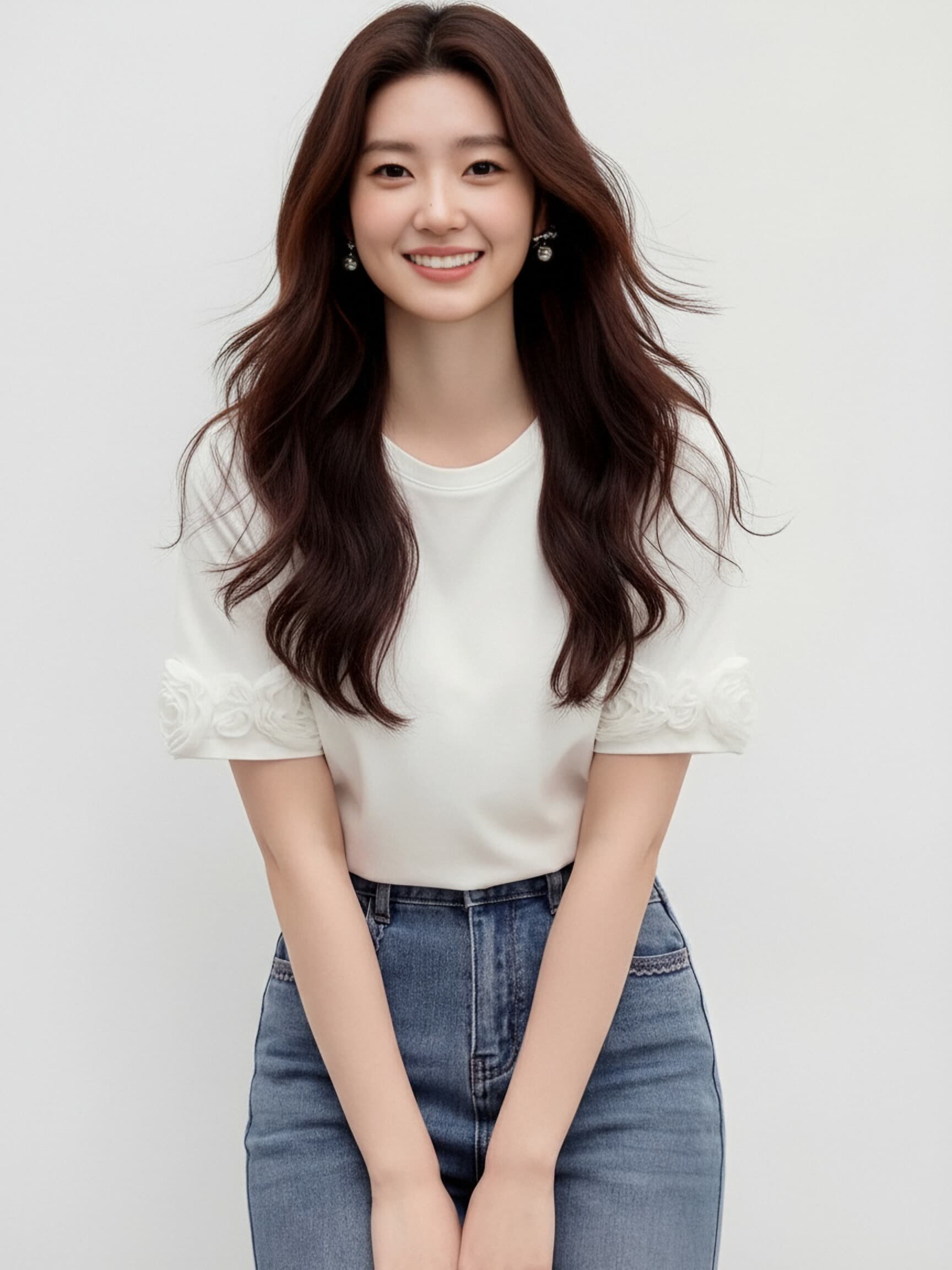 화이트 3 차원 꽃 반팔 티셔츠 여성 여름 새로운 라운드 넥 부드러운 품격 바람 다용도 슬림해 보이는 순면 맨위 상세 이미지 15