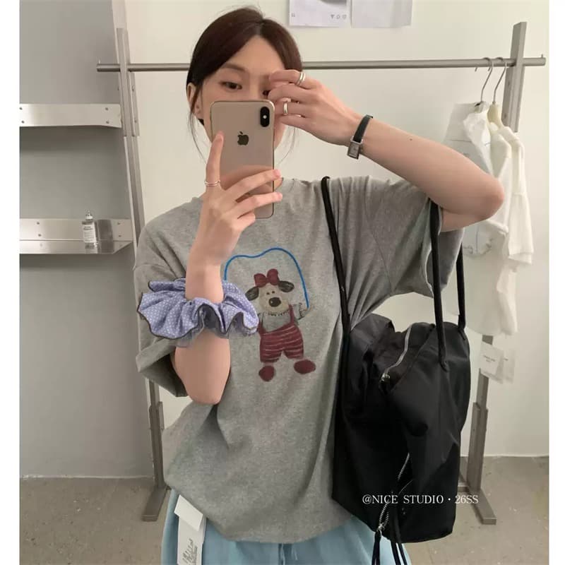 경관 그림 21 순면 210 그램 이후 패키지 칼라 여름 드레스 한 부서 반팔 티셔츠 여성 한국 스타일 루즈핏 빅 사이즈 프린트 이미지 5