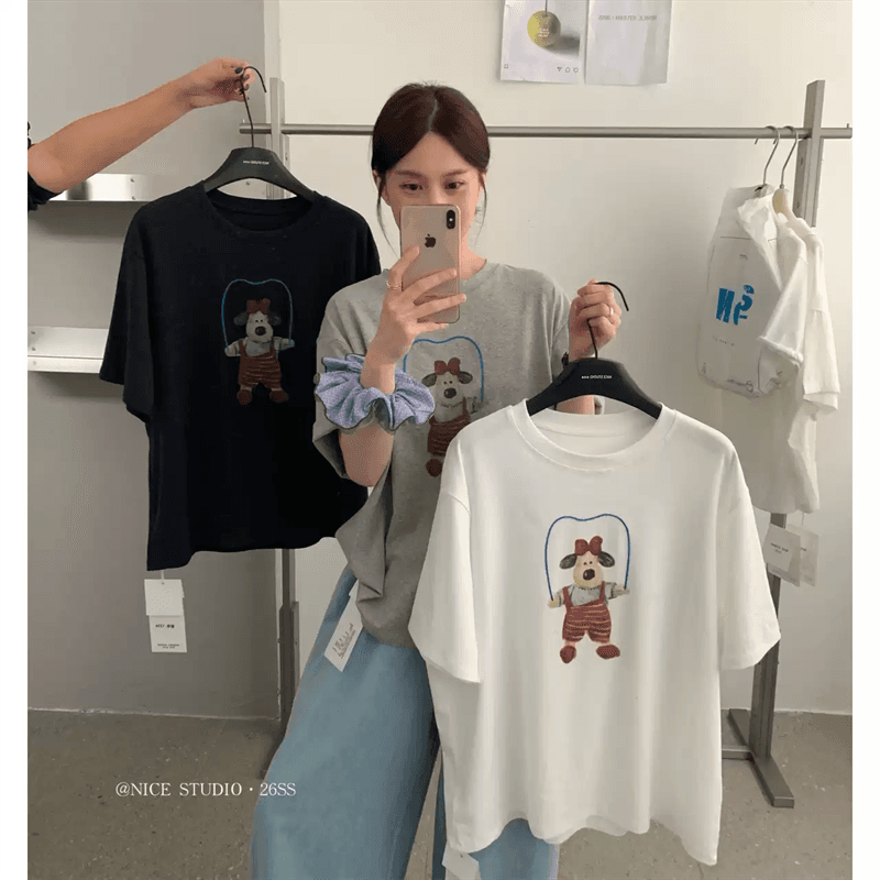경관 그림 21 순면 210 그램 이후 패키지 칼라 여름 드레스 한 부서 반팔 티셔츠 여성 한국 스타일 루즈핏 빅 사이즈 프린트 상세 이미지 2