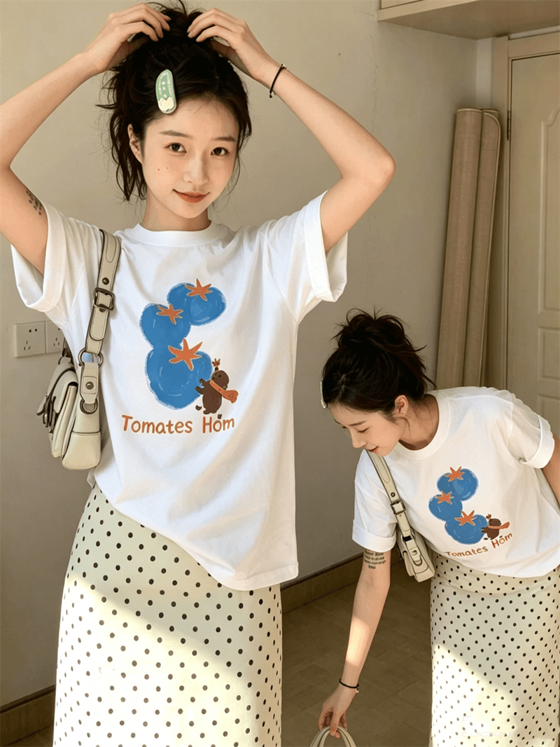 경관 그림 21 순면 210 그램 이후 패키지 칼라 여름 드레스 한 부서 반팔 티셔츠 여성 한국 스타일 루즈핏 빅 사이즈 프린트 상세 이미지 5