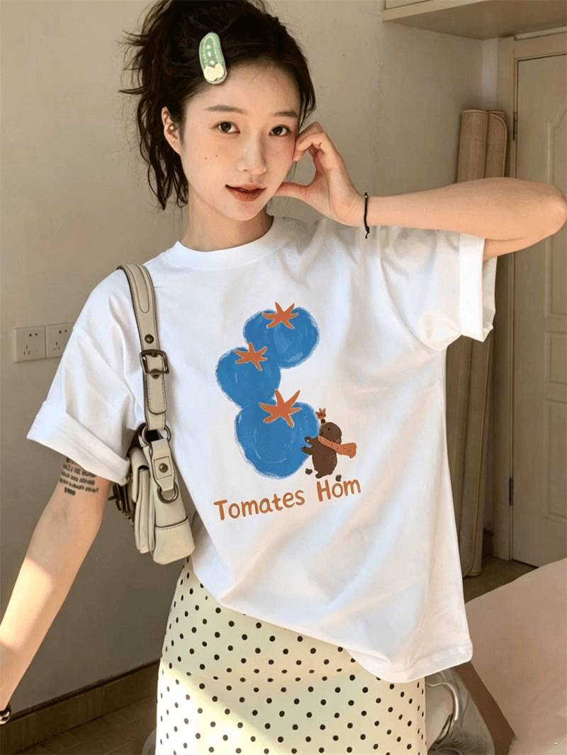 경관 그림 21 순면 210 그램 이후 패키지 칼라 여름 드레스 한 부서 반팔 티셔츠 여성 한국 스타일 루즈핏 빅 사이즈 프린트 상세 이미지 8