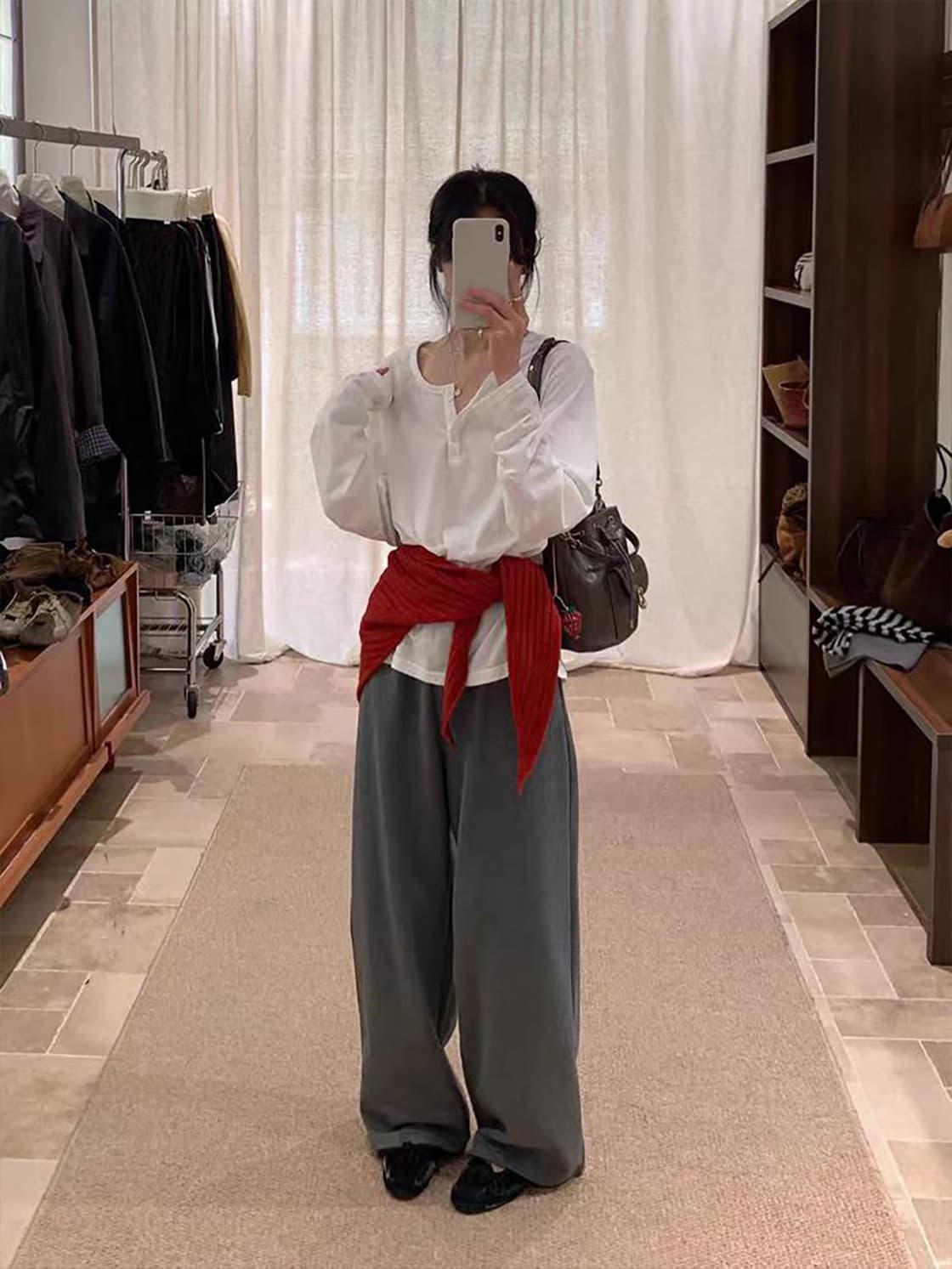 눈꽃 면 165 그램 반 개방 칼라 마이크로 ~을 통해 자외선 차단 블라우스 루즈핏 느긋한 바람 슬림해 보이는 긴팔 티셔츠 이미지 2