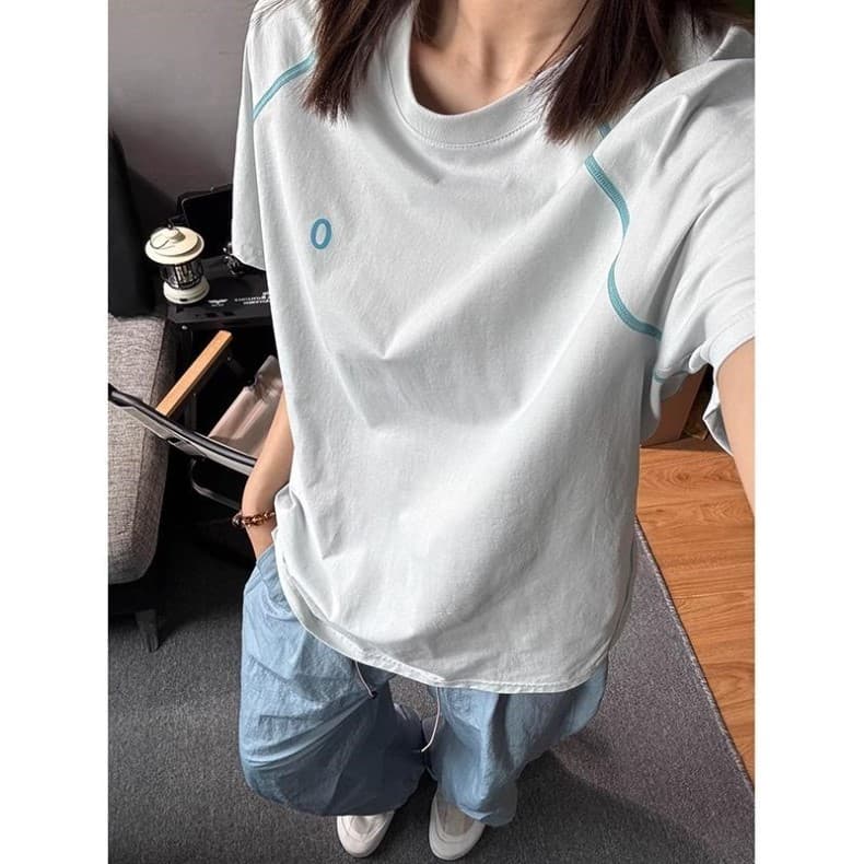 원본 원단 원본 솜씨 긍정적 인 어깨 알파벳 프린트 운동 반소매 케이블 루오 Na 차가운 센스 티셔츠 남녀 반팔 여름