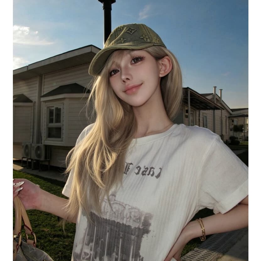 순면 구덩이 기사 날개 프린트 루즈핏 반팔 맨위 여성 여름 새로운 아메리칸 베이지 색 작은 대중 다용도 티셔츠
