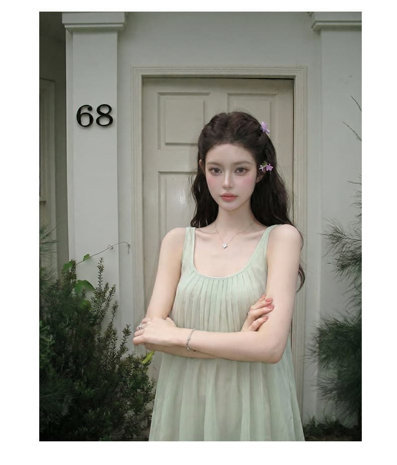 핑크색 쉬폰 블라우스 민소매 캐미솔 여름 2026 새로운 인사이드 가져 가라. 외출용 루즈핏 맨위 상세 이미지 2