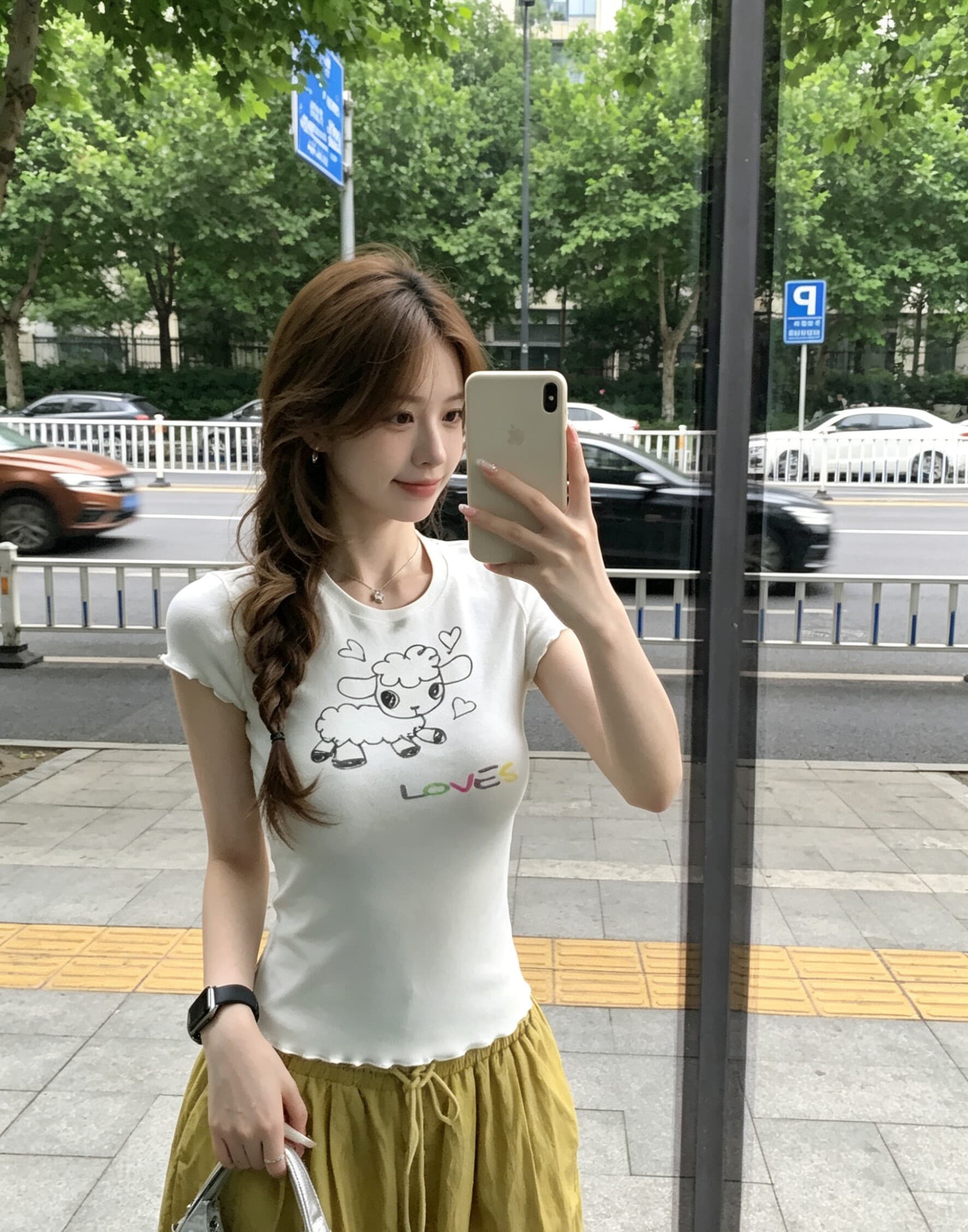 캐주얼 느긋한 바람 화이트 반팔 티셔츠 여성 어린 양 프린트 하트 레이스 신선함 밝은 맨위 여름 새로운 상세 이미지 6