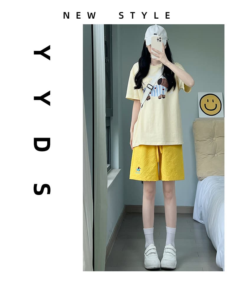 자수 6 하나 색상 도파민 캐주얼 오부 바지 여성 여름 얇은 스타일 다용도 운동 반바지 상세 이미지 18
