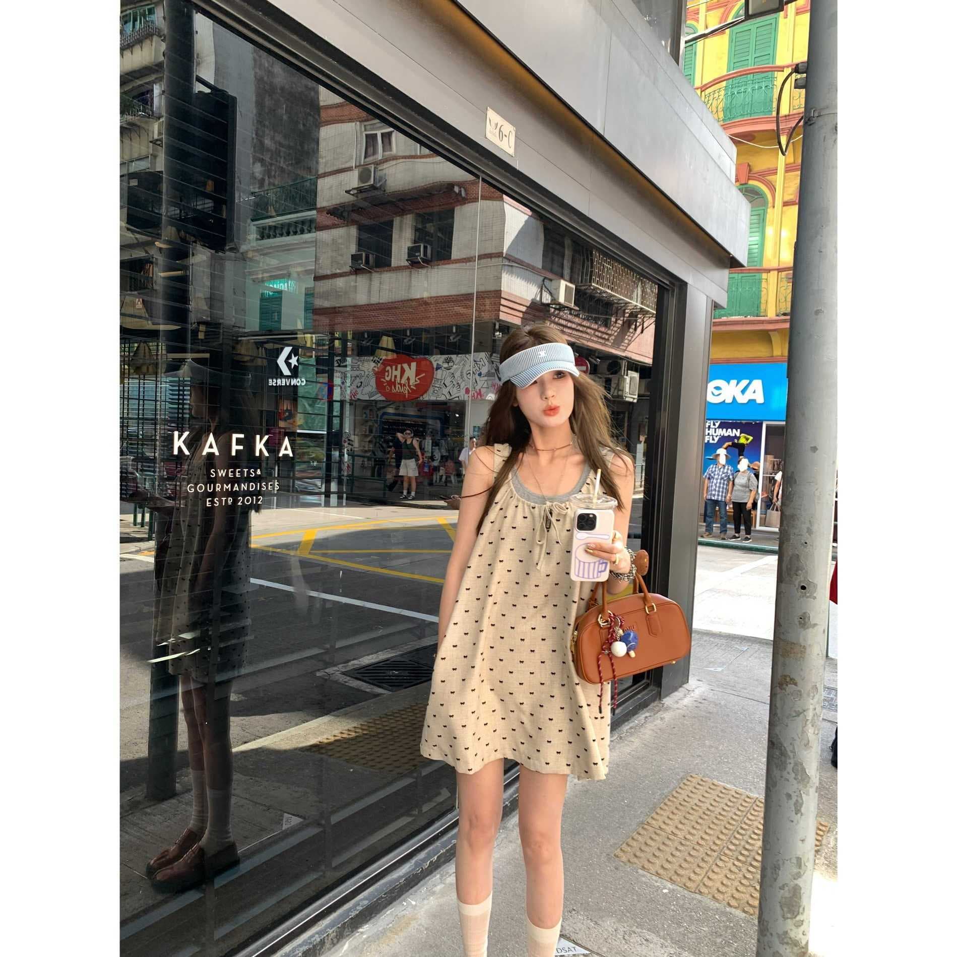 니아 미 당겨서 회화 사회 du 홈 이중층 슬립 드레스 펌프 로프 디자인 센스 도트 무늬 조끼 스커트 이미지 4