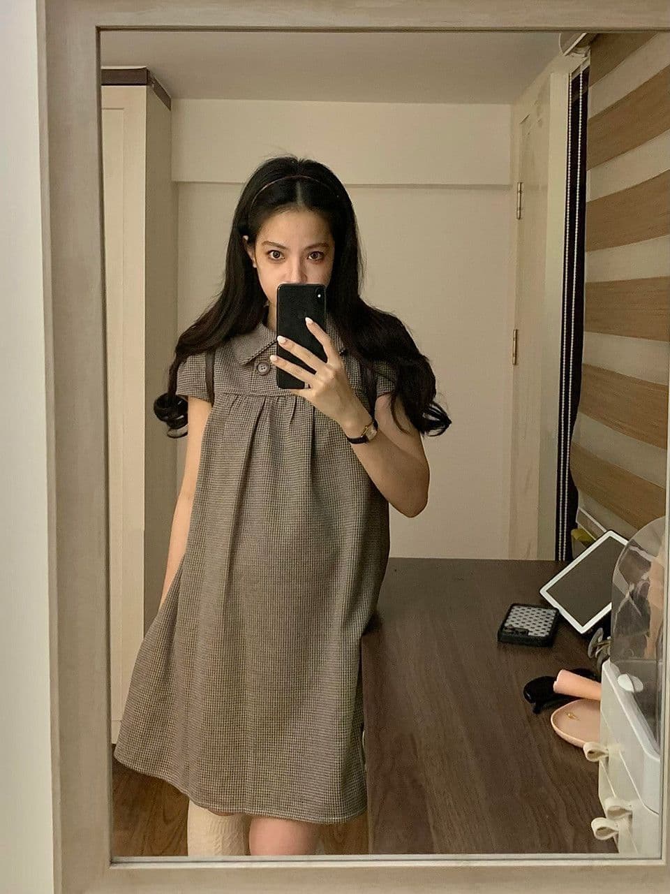 일본식 레트로 체크무늬 폴로 칼라 반팔 여성 드레스 여름 새로운 학원 스타일 루즈핏 외국 가스 슈퍼 잘 생긴 미니 스커트 상세 이미지 3