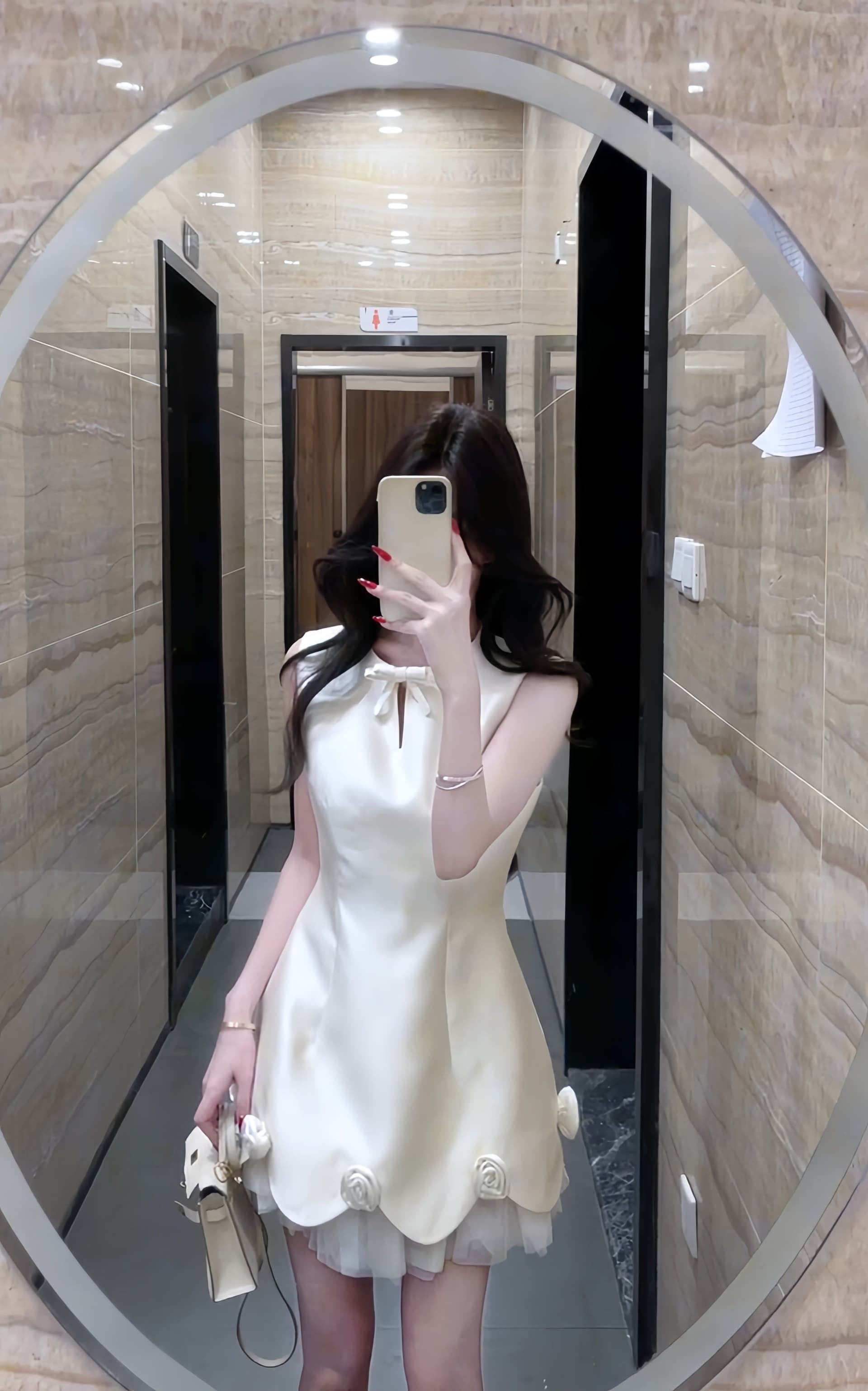 천 금빛 바람 단색 나비 매듭 망사 패치워크 3 차원 꽃 여성 드레스 여름 고급 센스 허리 수축 품격 미니 스커트 상세 이미지 11