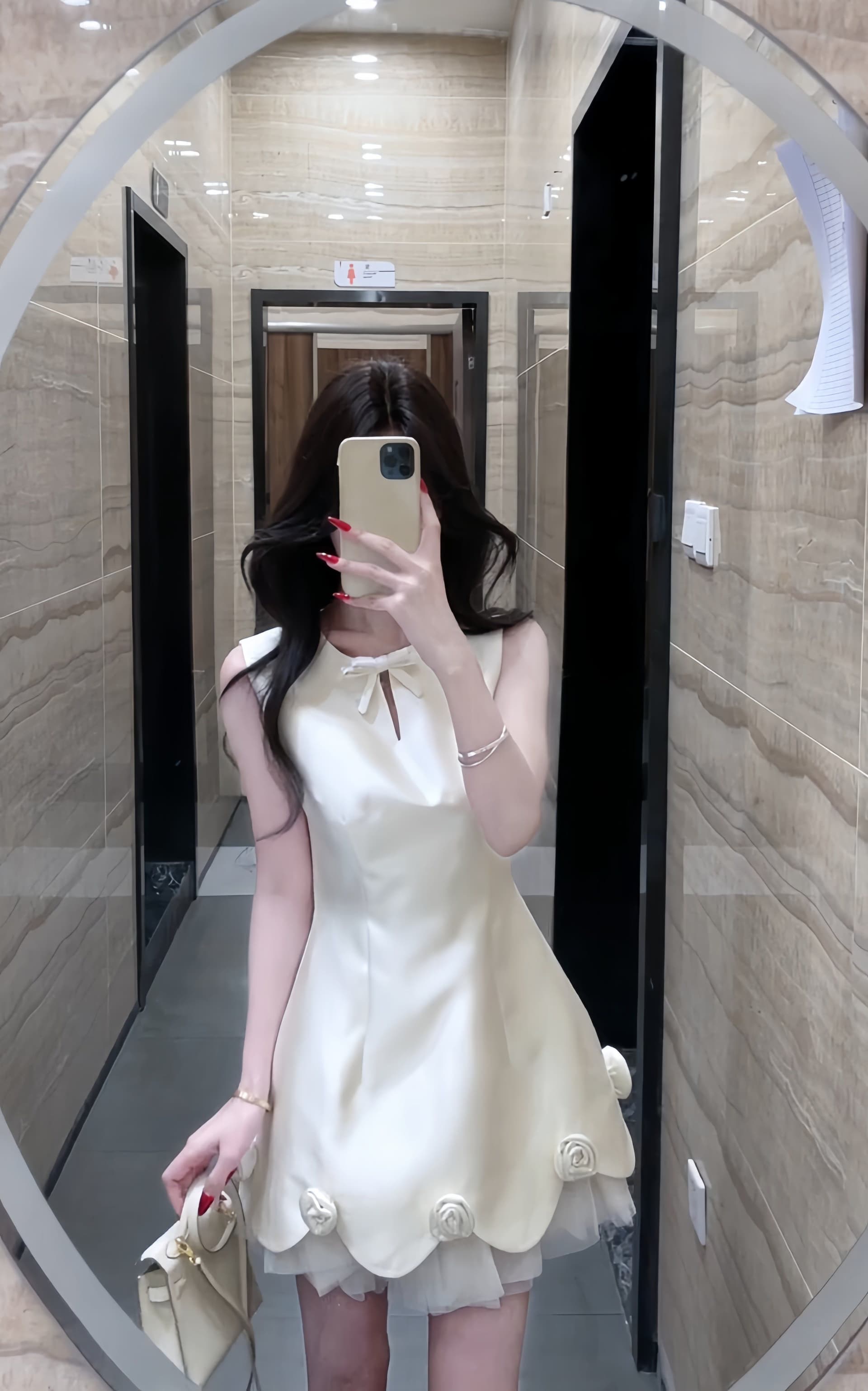 천 금빛 바람 단색 나비 매듭 망사 패치워크 3 차원 꽃 여성 드레스 여름 고급 센스 허리 수축 품격 미니 스커트 상세 이미지 12