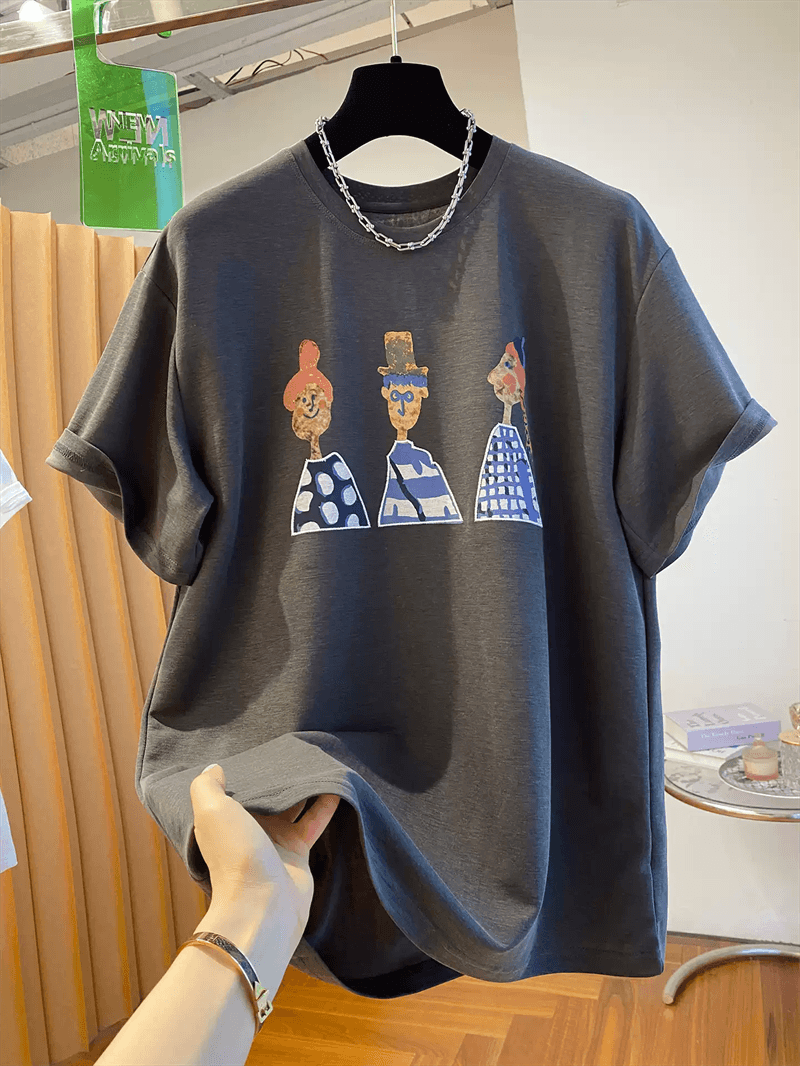 경관 그림 21 순면 210 그램 이후 패키지 칼라 여름 드레스 한 부서 반팔 티셔츠 여성 한국 스타일 루즈핏 빅 사이즈 프린트 상세 이미지 5