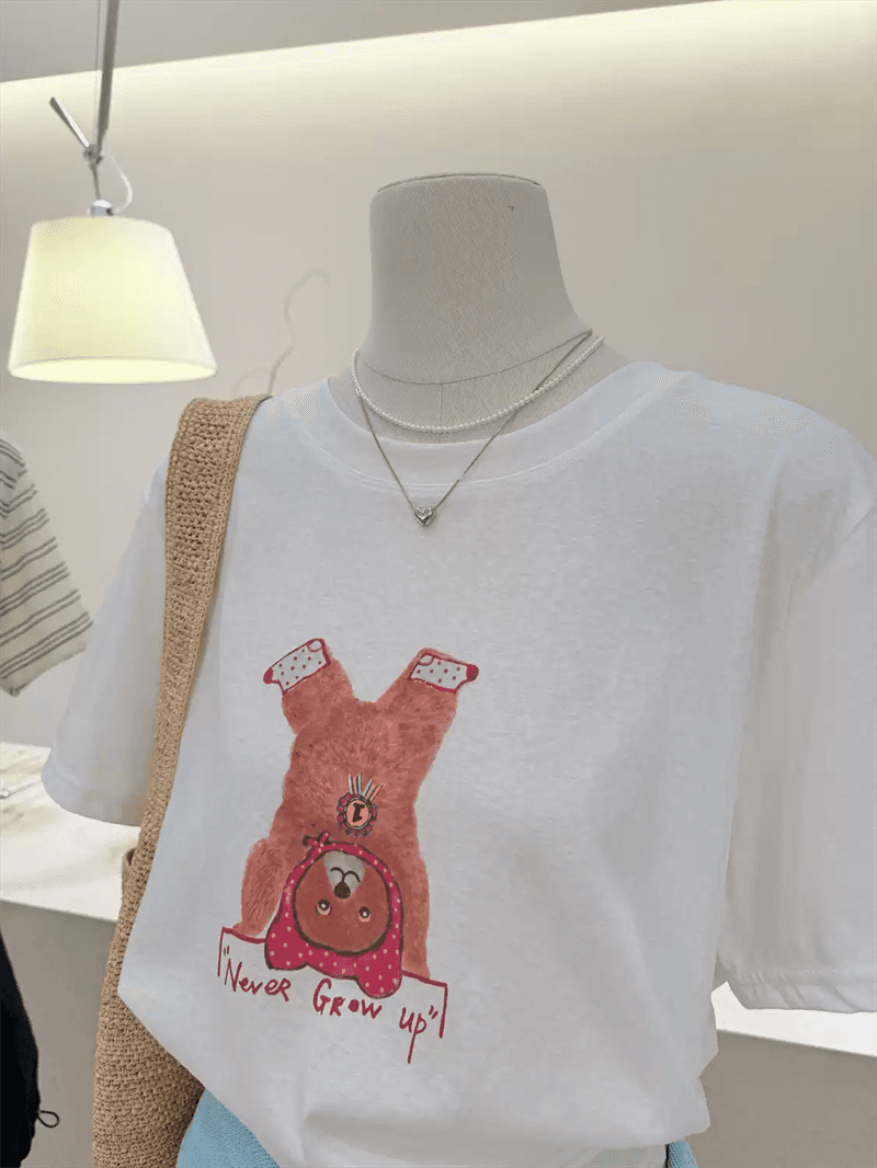 경관 그림 21 순면 210 그램 이후 패키지 칼라 여름 드레스 한 부서 반팔 티셔츠 여성 한국 스타일 루즈핏 빅 사이즈 프린트 상세 이미지 3