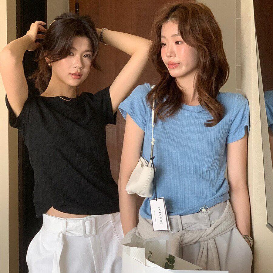 집결하다 섬유 61 면 33 암모니아 Lun 6 슈퍼 질감 센스 몸매 가꾸기 쇼트 스타일 품격 단색 반팔 티셔츠 여성 여름 상세 이미지 1