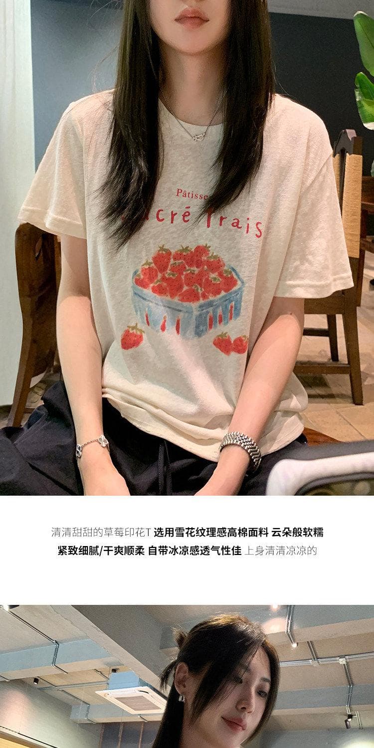 165g 눈꽃 면 75 집결하다 섬유 25tee 눈꽃 면 신선함 딸기 반팔 티셔츠 여성 느긋한 와 성별 마이크로 ~을 통해 상세 이미지 2